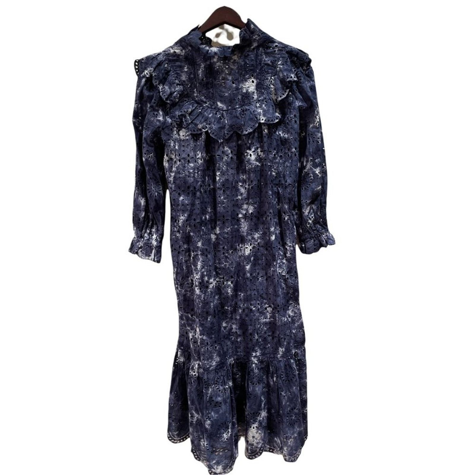 LoveShackFancy NEW LoveShackFancy Elspeth Dress in Midnight Hand Dye Blue Size L / US 10 / IT 46 - 2 Thumbnail