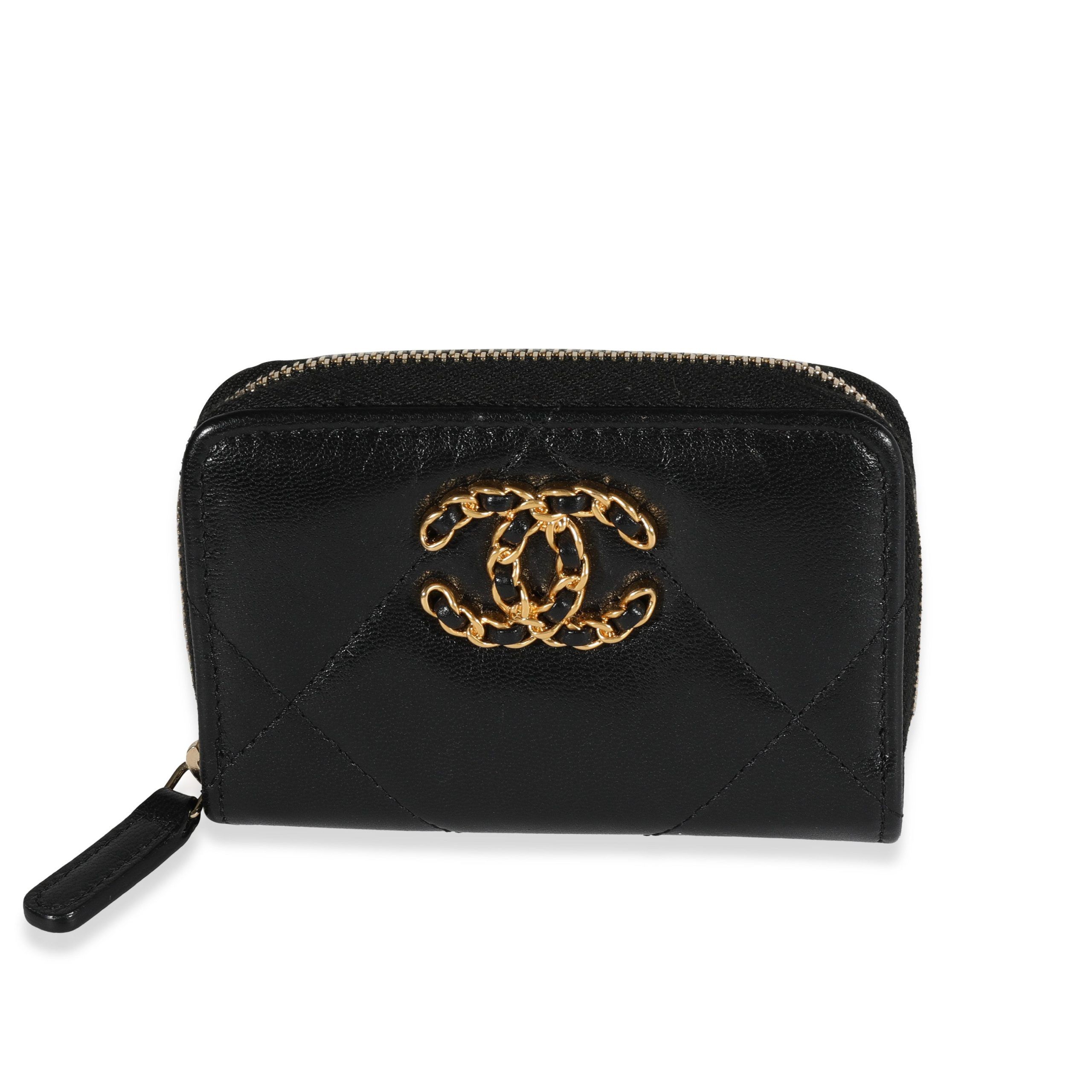image of Chanel Black Quilted Lambskin Chanel 19 Zip-Around Coin Purse, Women's