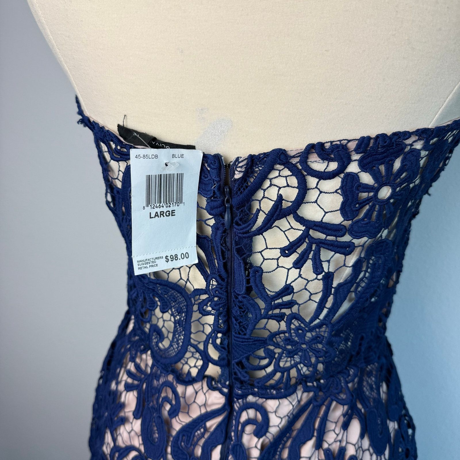 Nordstrom NWT Olivaceous Dress, Navy Blue Lace, Strapless, Sz L Size L / US 10 / IT 46 - 4 Thumbnail
