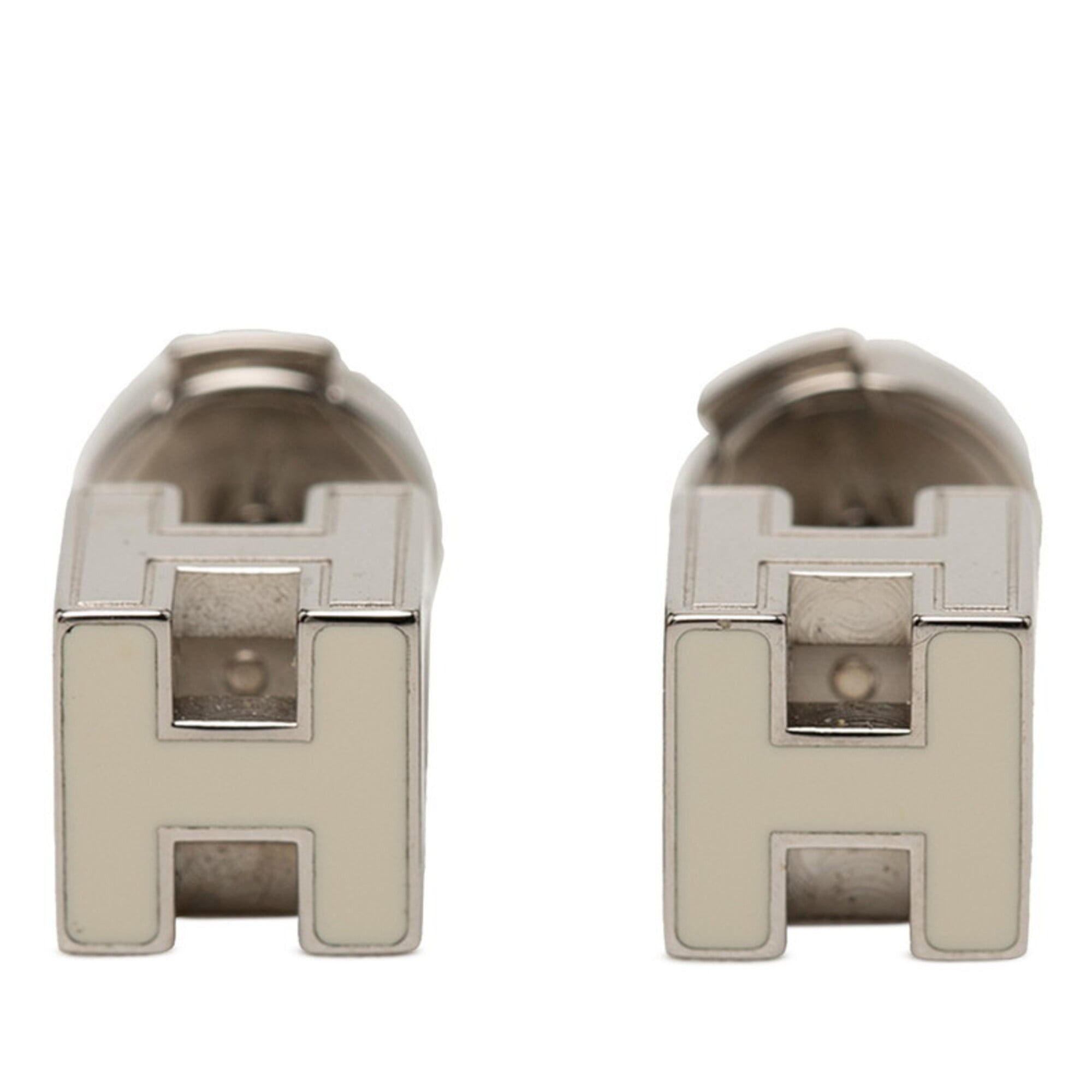 Hermes Hermes Cage d'H H-Cube Logo Stud Earrings, Silver and White Metal, Women's HERMES Size ONE SIZE - 1 Thumbnail
