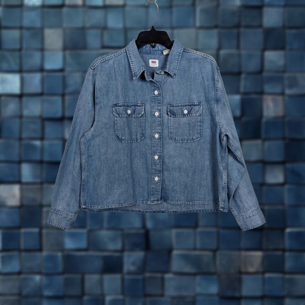 Levi's Levi's Women's Blue V-Neck Blouse Size S Long Sleeve Solid Casual All Seasons Size S / US 4 / IT 40 - 1 Thumbnail