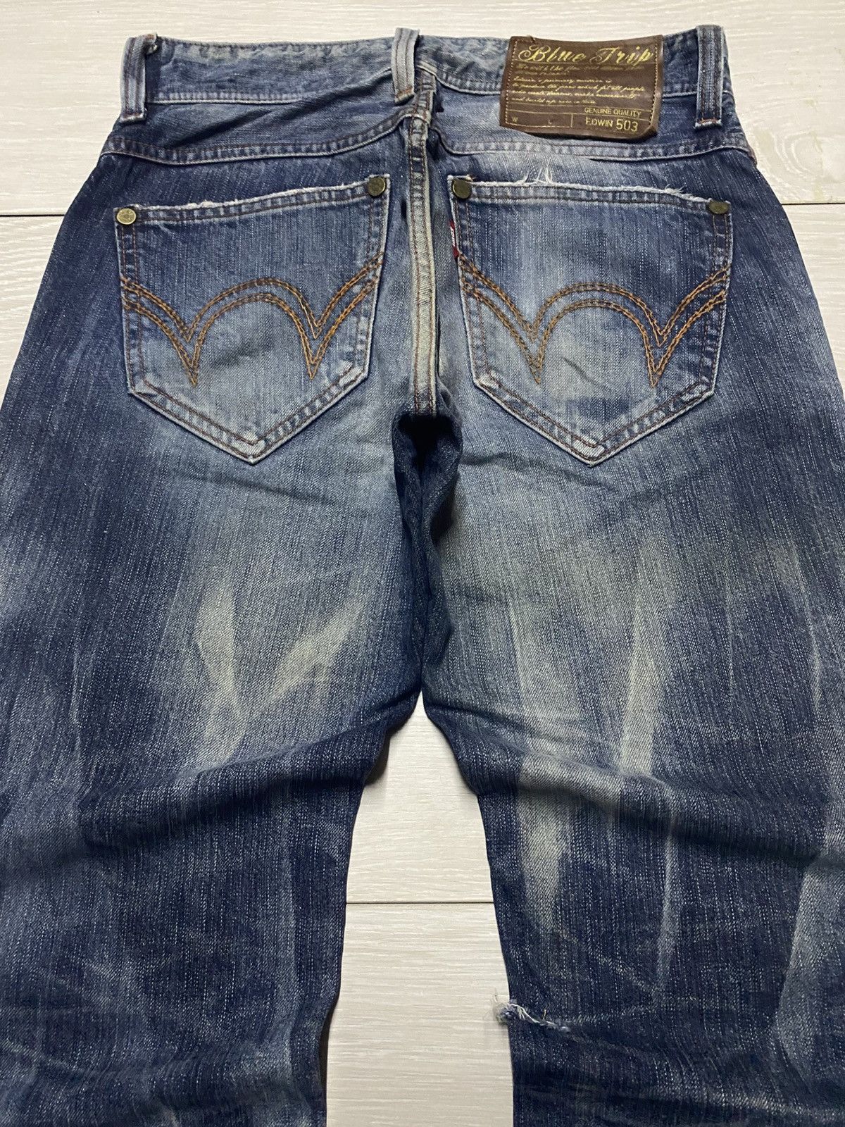 Junya Watanabe Edwin Blue Trip Thunder Faded Ripped Loose Jeans Size US 30 / EU 46 - 5 Thumbnail