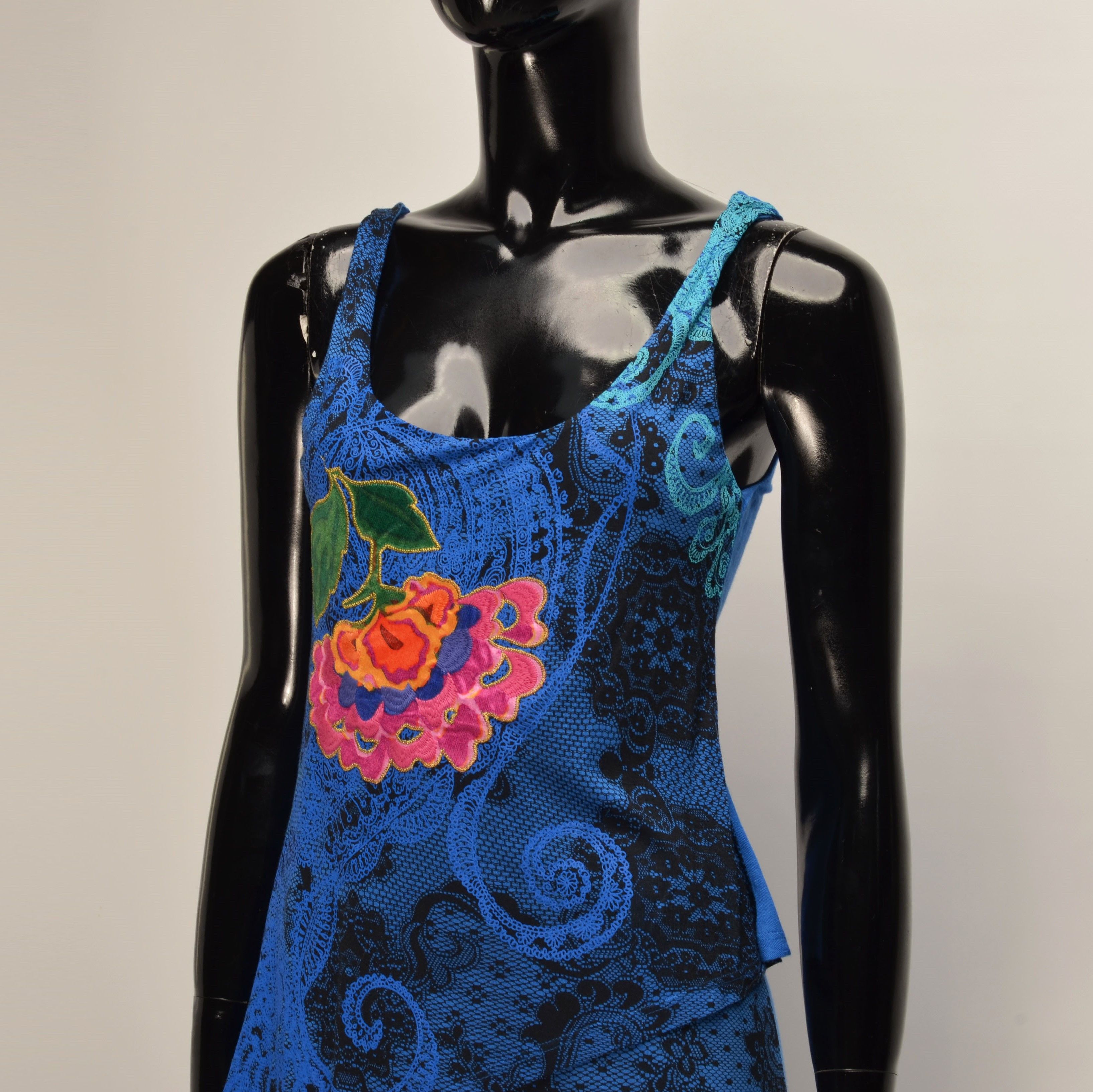 Desigual Desigual Y2K Psychedelic Blue Sleeveless Asymmetrical Dress Size S / US 4 / IT 40 - 2 Thumbnail