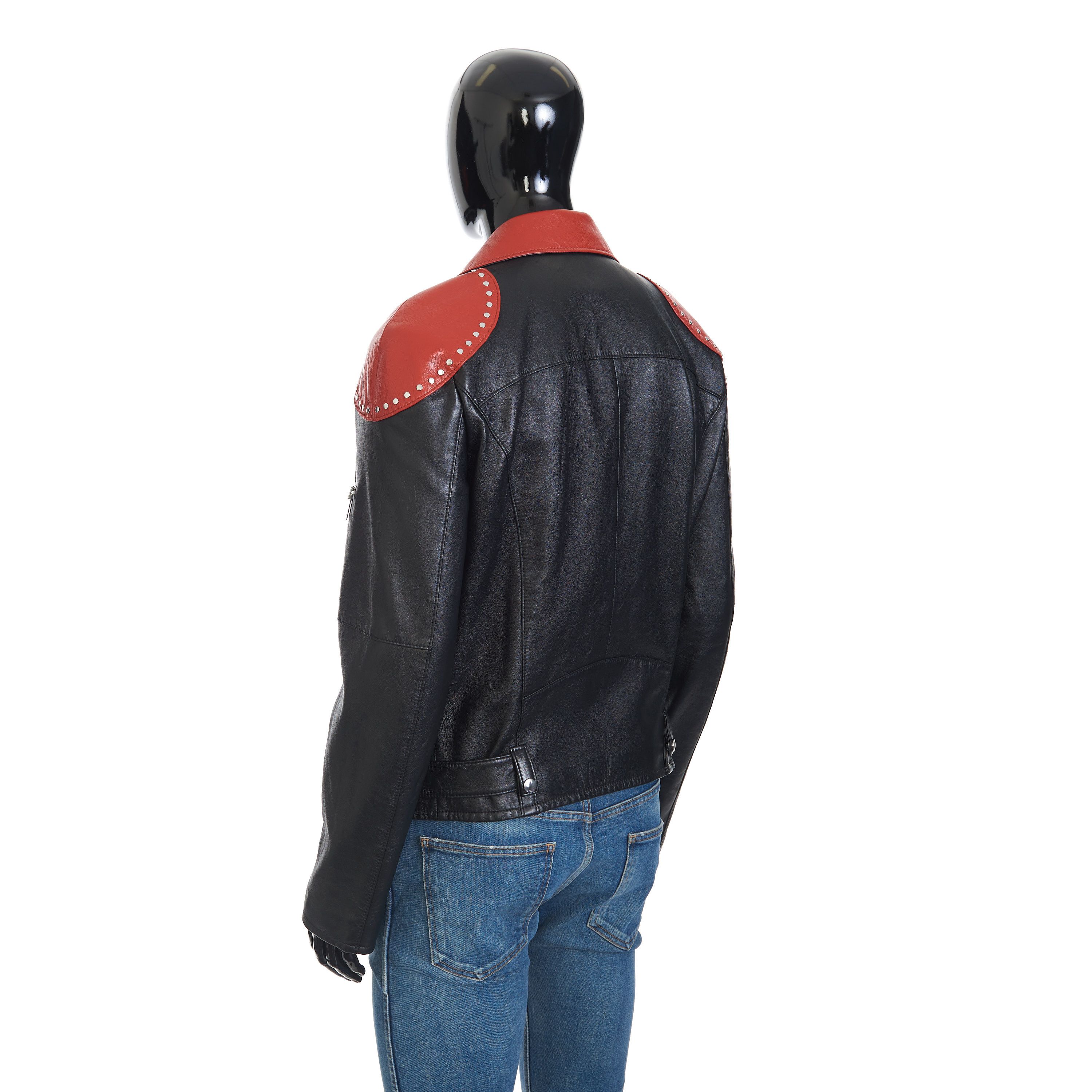 Celine Loose Fit Studded Biker Jacket In Black & Red Soft Lambskin Size US M / EU 48-50 / 2 - 5 Thumbnail