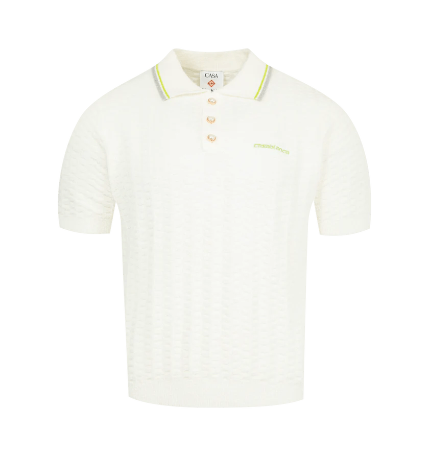 Casablanca o1h1sh10526 Tennis Boucle Polo Shirt in White Size US XL / EU 56 / 4 - 1 Thumbnail