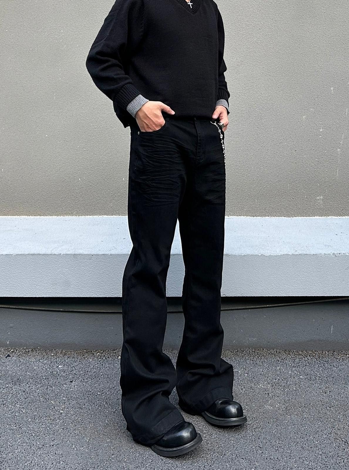 Japanese Brand Black Flared Wide Leg Pants, Men's Casual Trousers Size US 32 / EU 48 - 1 Thumbnail