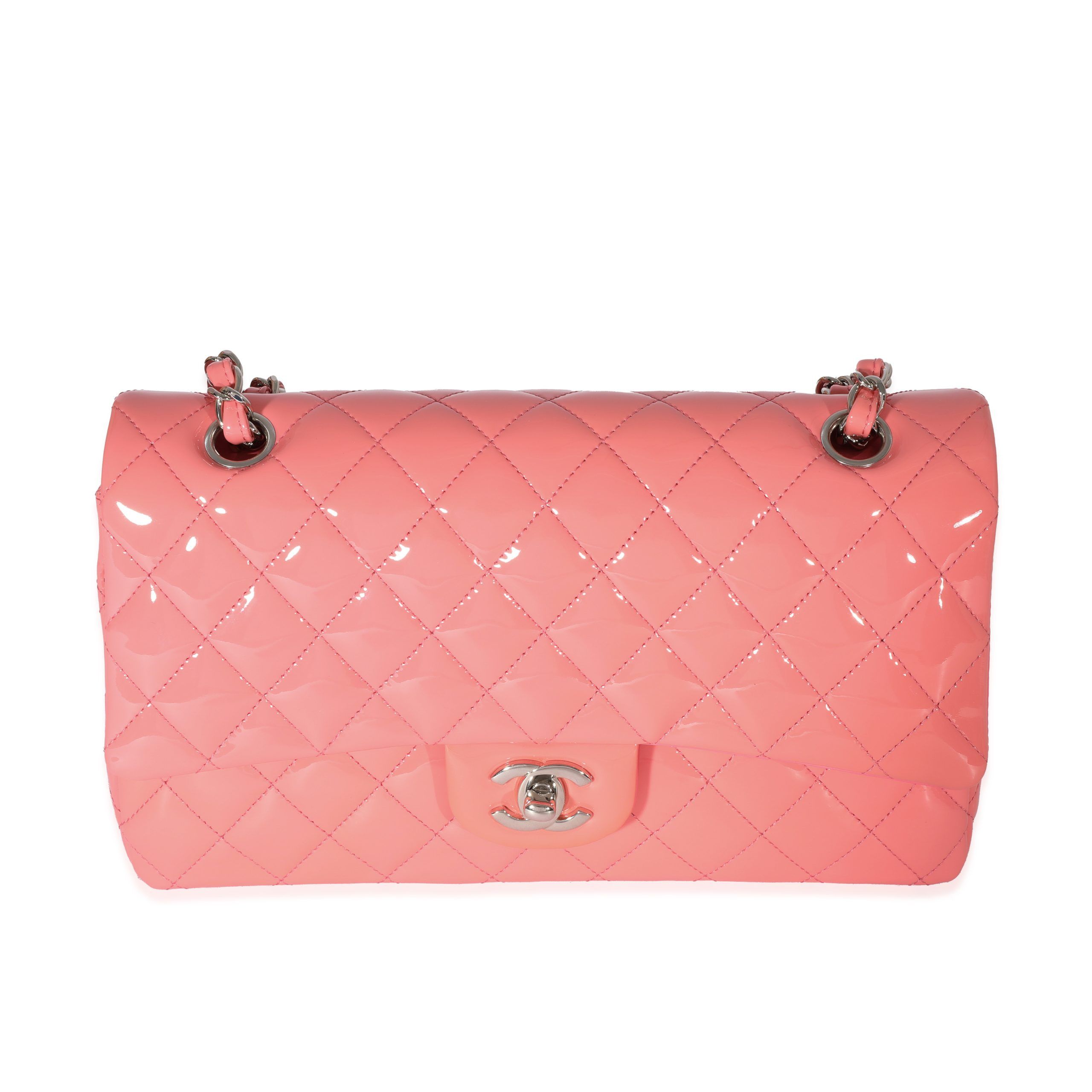image of Chanel Pink Patent Medium Classic Double Flap Bag, Women's