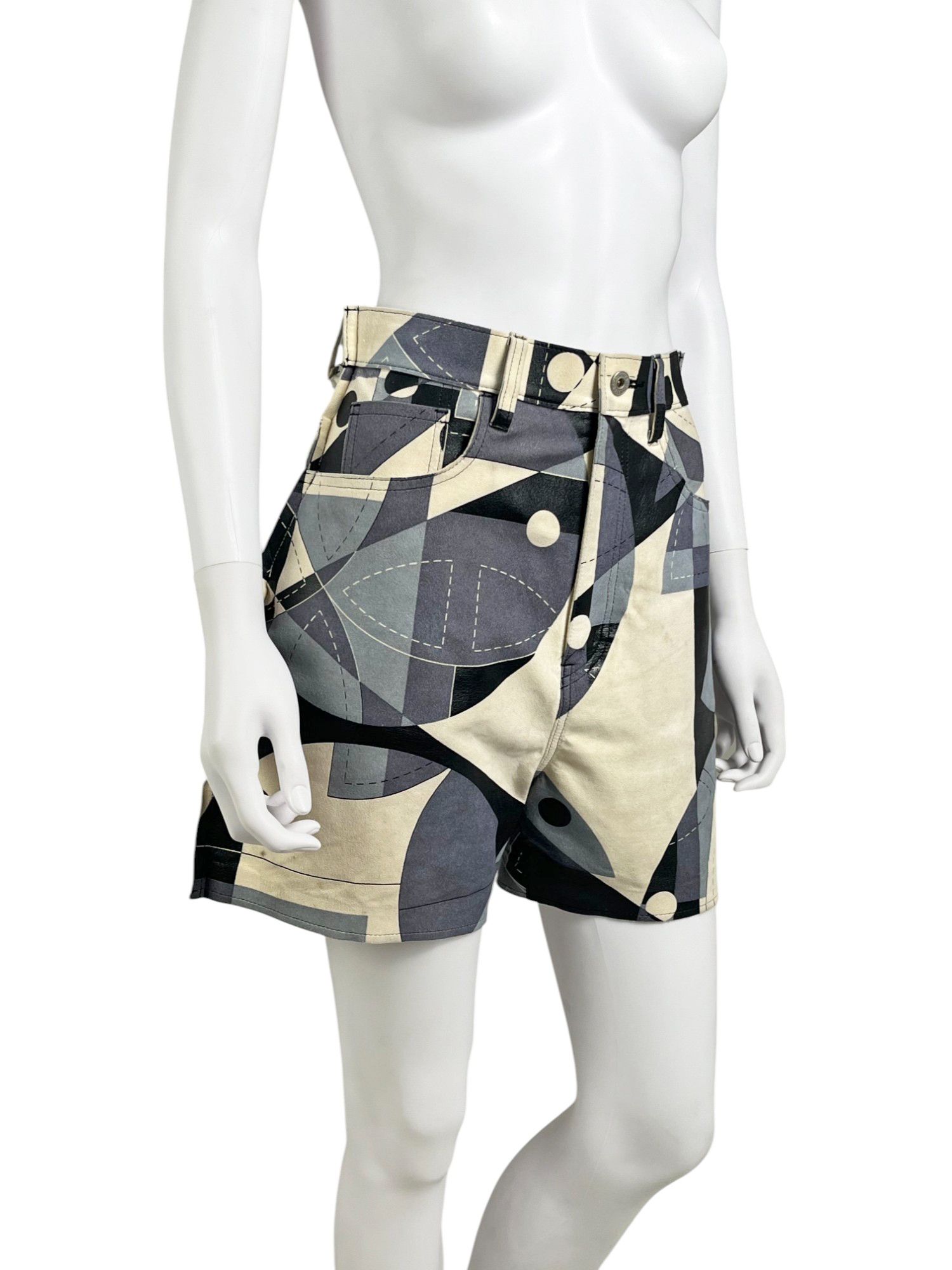 Junya Watanabe S/S 2015 Geometric Light Blue/Black High Waisted Shorts Size 27" / US 4 / IT 40 - 7 Thumbnail