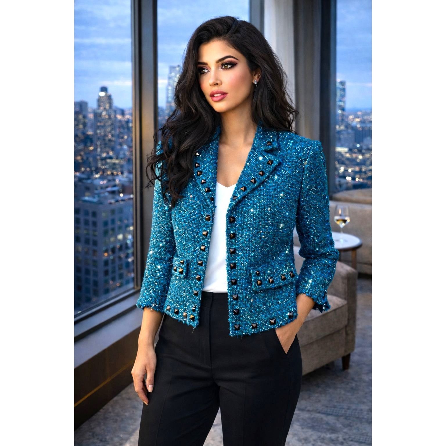 Other Alberto Makali Size 12 Teal Blue Boucle Studded Cropped Twee Size XL / US 12-14 / IT 48-50 - 1 Thumbnail