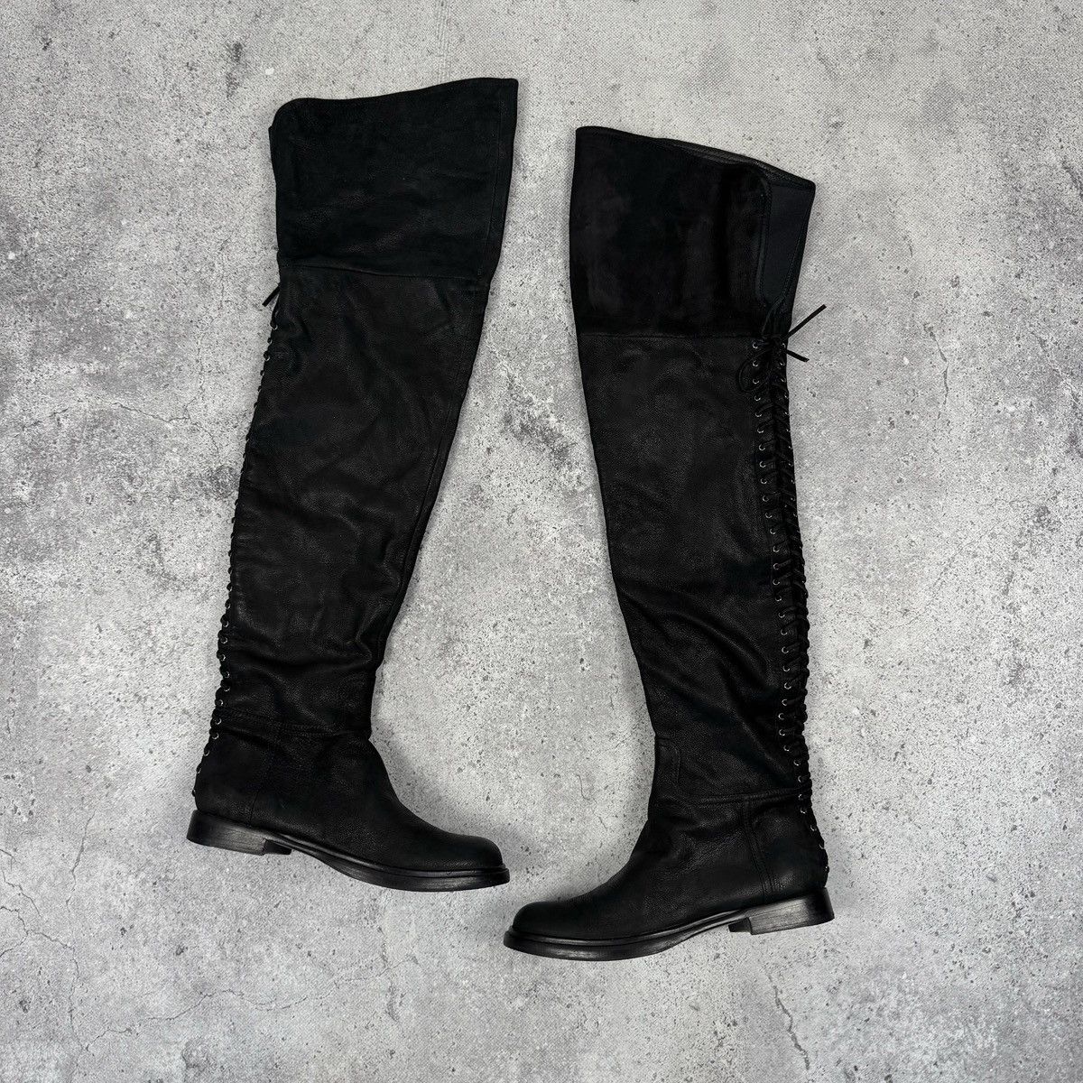 Miu Miu Rare MIU MIU Early 2000s Overknee Lace Up Leather Boots Size US 10 / IT 40 - 1 Thumbnail