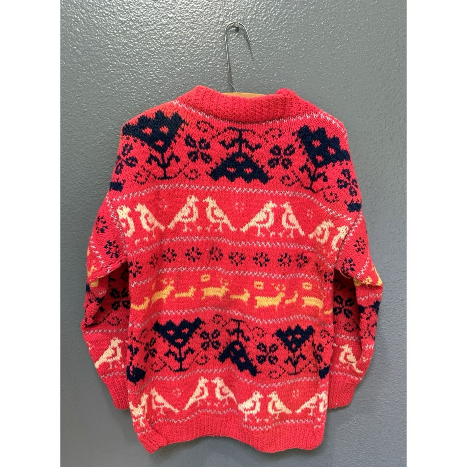 Vintage VINTAGE 60’s Hand Knit Women's Wool Sweater Size L Red Knit Sweater Women Large 60s Graphic Size L / US 10 / IT 46 - 4 Thumbnail