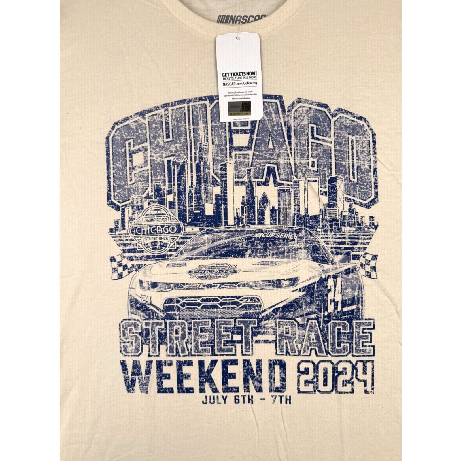 NASCAR Nascar Chicago Street Race Shirt Adult Large Ivory 100% Cotton Short Sleeve Logo T-Shirt Men’s Car Racing All Seasons Summer Fall Winter Safe? Size US L / EU 52-54 / 3 - 6 Thumbnail