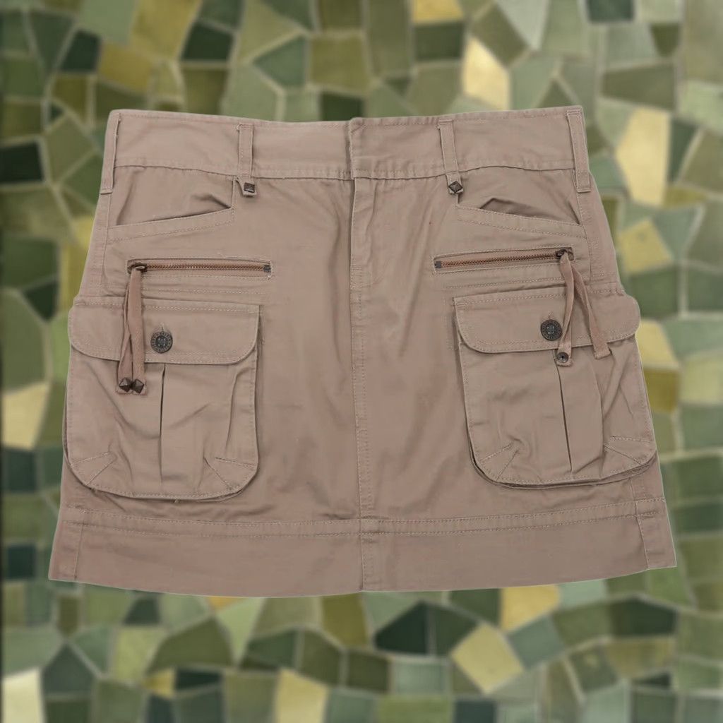 Calvin Klein VINTAGE Calvin Klein Khaki Tan Low Rise Cargo Mini Skirt 4 Women Short 90s Bohemian Cotton Skirt Size 27" / US 4 / IT 40 - 1 Thumbnail