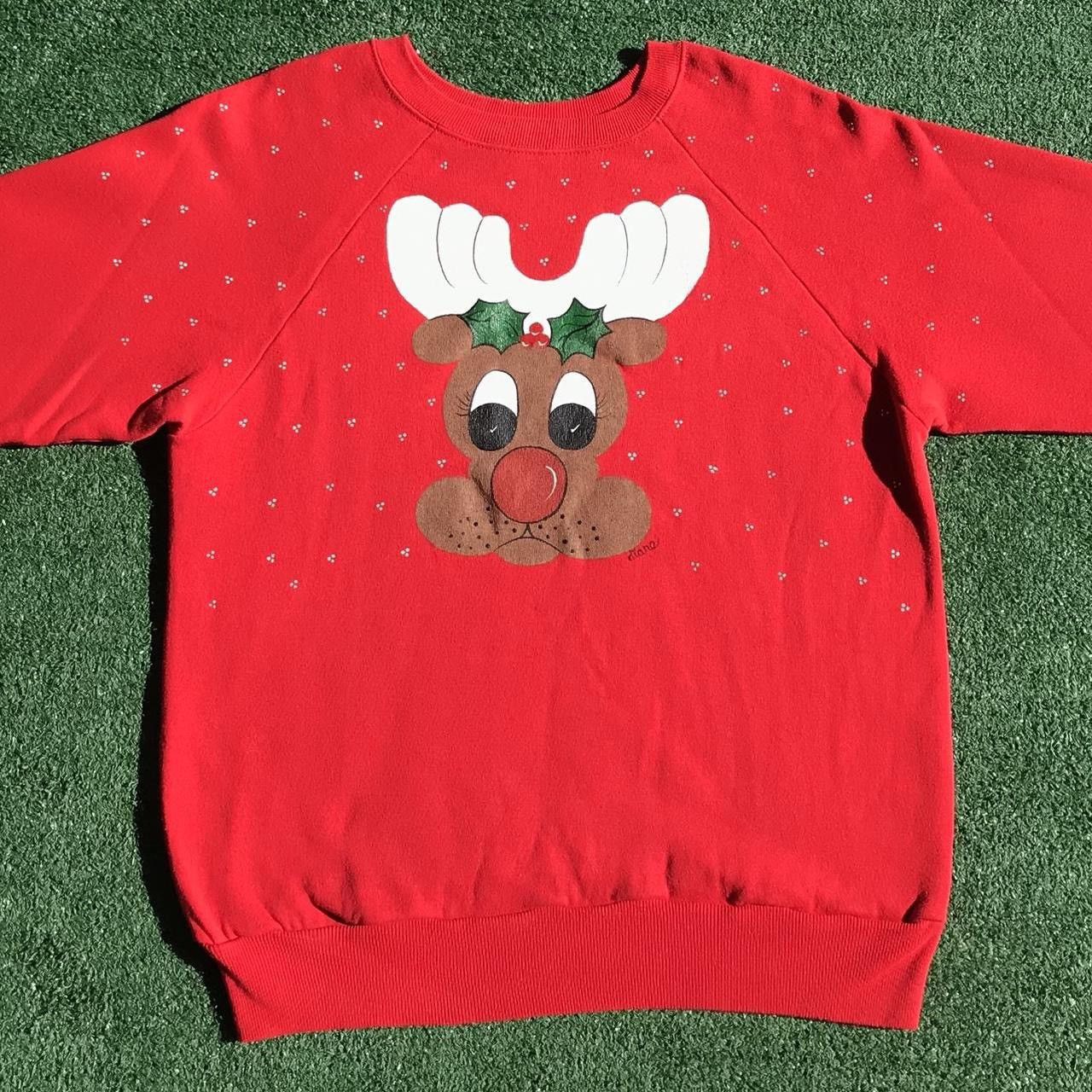 Vintage 80’s Hand Painted Rudolph Christmas Sweatshirt Large Size L / US 10 / IT 46 - 2 Thumbnail