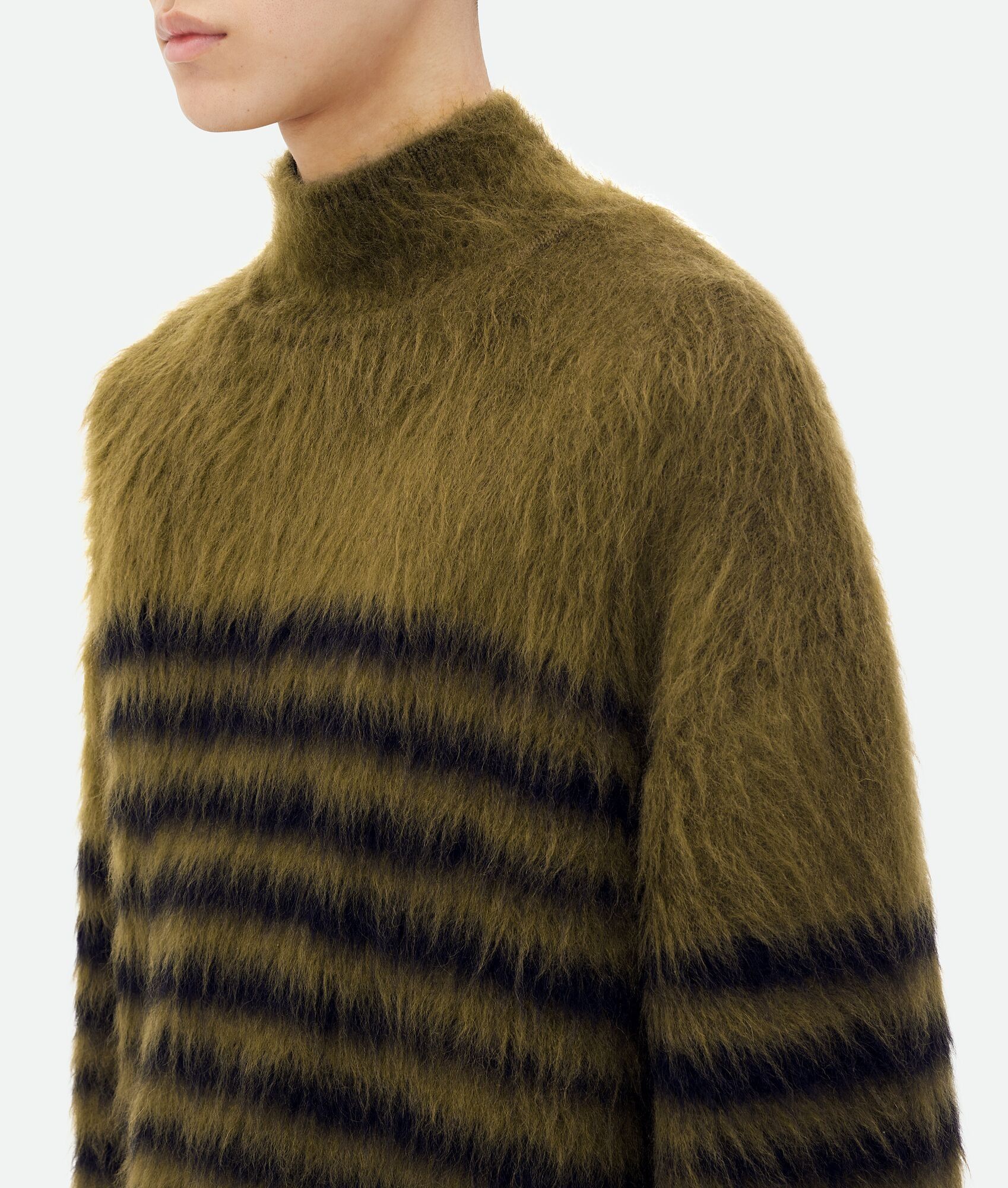 Bottega Veneta o1bcso1str0225 Heavy Marinière Mohair Sweater Olive Green Size US XS / EU 42 / 0 - 4 Thumbnail