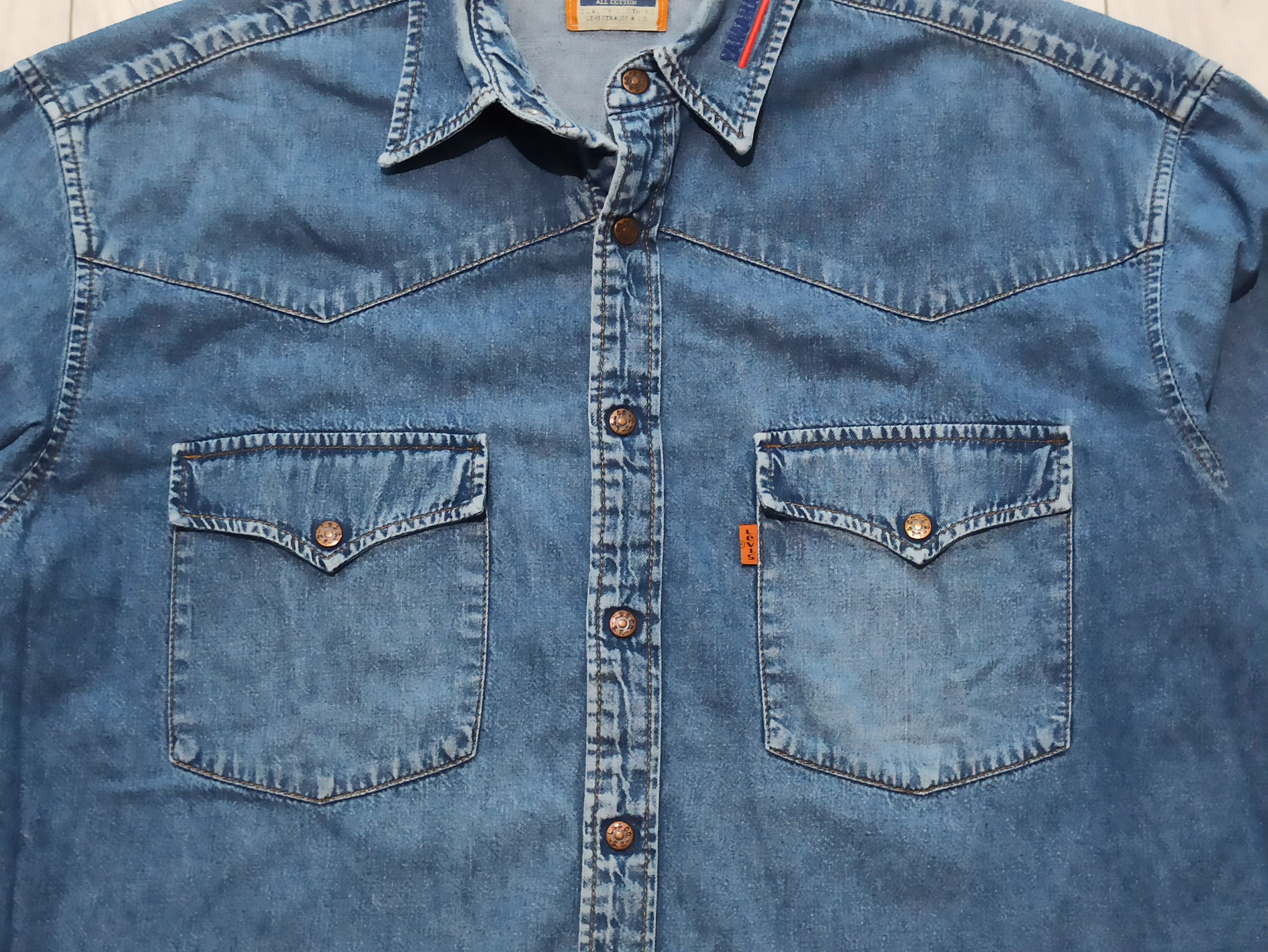Levi's RARE Levi's x Yamaha 90s Promo Orange Tab Denim Shirt Size US L / EU 52-54 / 3 - 5 Thumbnail