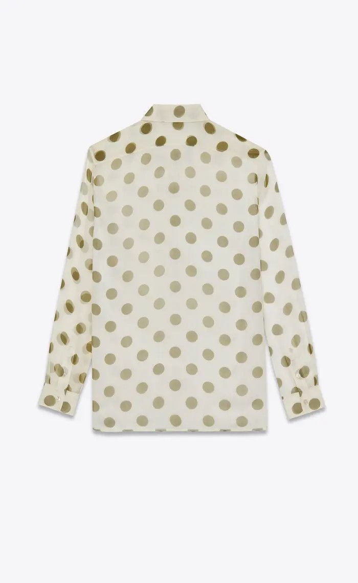 Saint Laurent Paris o1bcso1str0625 Shirt In Dotted Silk Muslin in White/Green Size US XXL / EU 58 / 5 - 2 Thumbnail