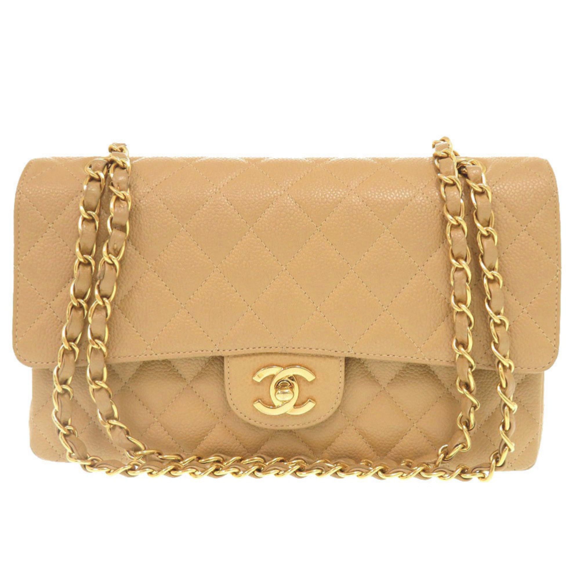 Excellent condition Chanel Matelasse 25 double flap caviar leather shoulder bag with gold hardware model 6 beige 0285CHANEL