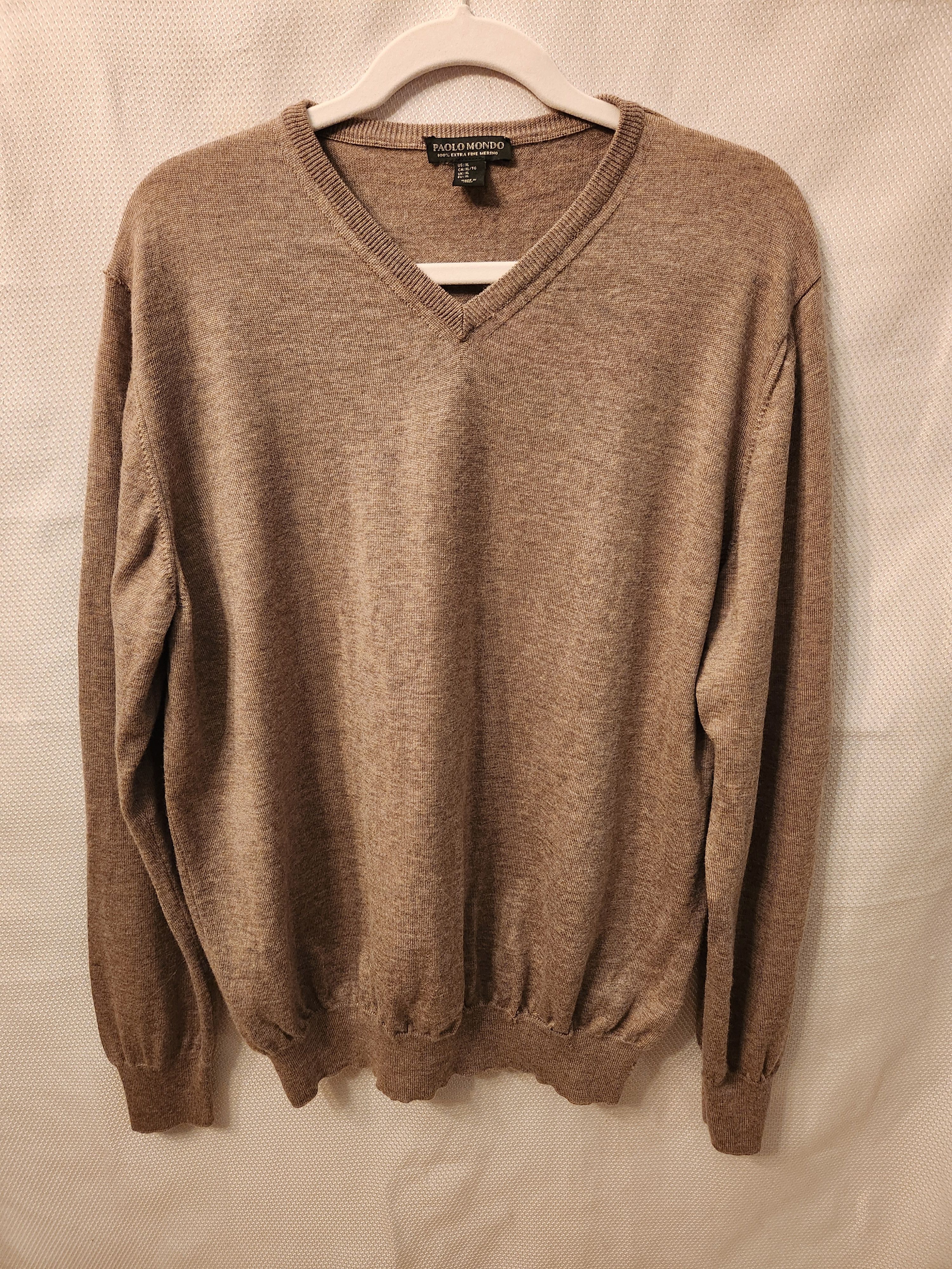 Paolo Mondo 100% Wool V-Neck Beige Pullover Sweater Size US XL / EU 56 / 4 - 1 Thumbnail