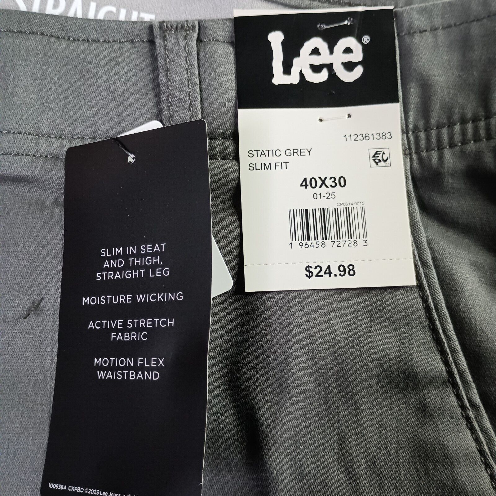 Lee Lee Chino Motion Flex Waistband Pants Men's 40x30 Gray Slim Size US 40 / EU 56 - 2 Thumbnail