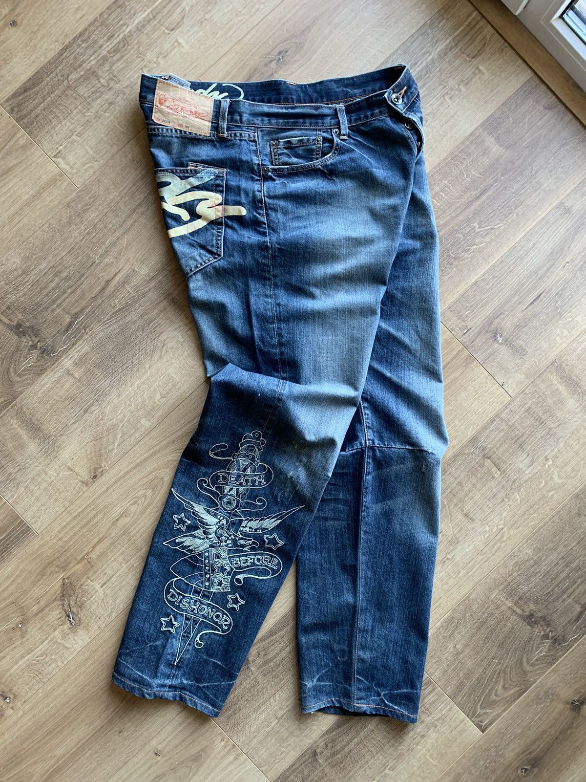 Christian Audigier Vintage Ed Hardy Death Before Dishonor jeans pans Size US 36 / EU 52 - 2 Thumbnail