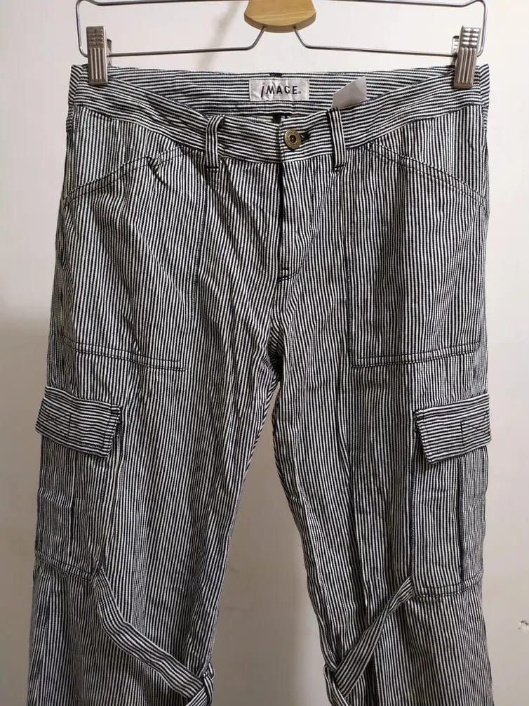 Japanese Brand IMAGE Punk Bondage Punk Stripe Cargo Bootcut Pants Size US 28 / EU 44 - 2 Thumbnail