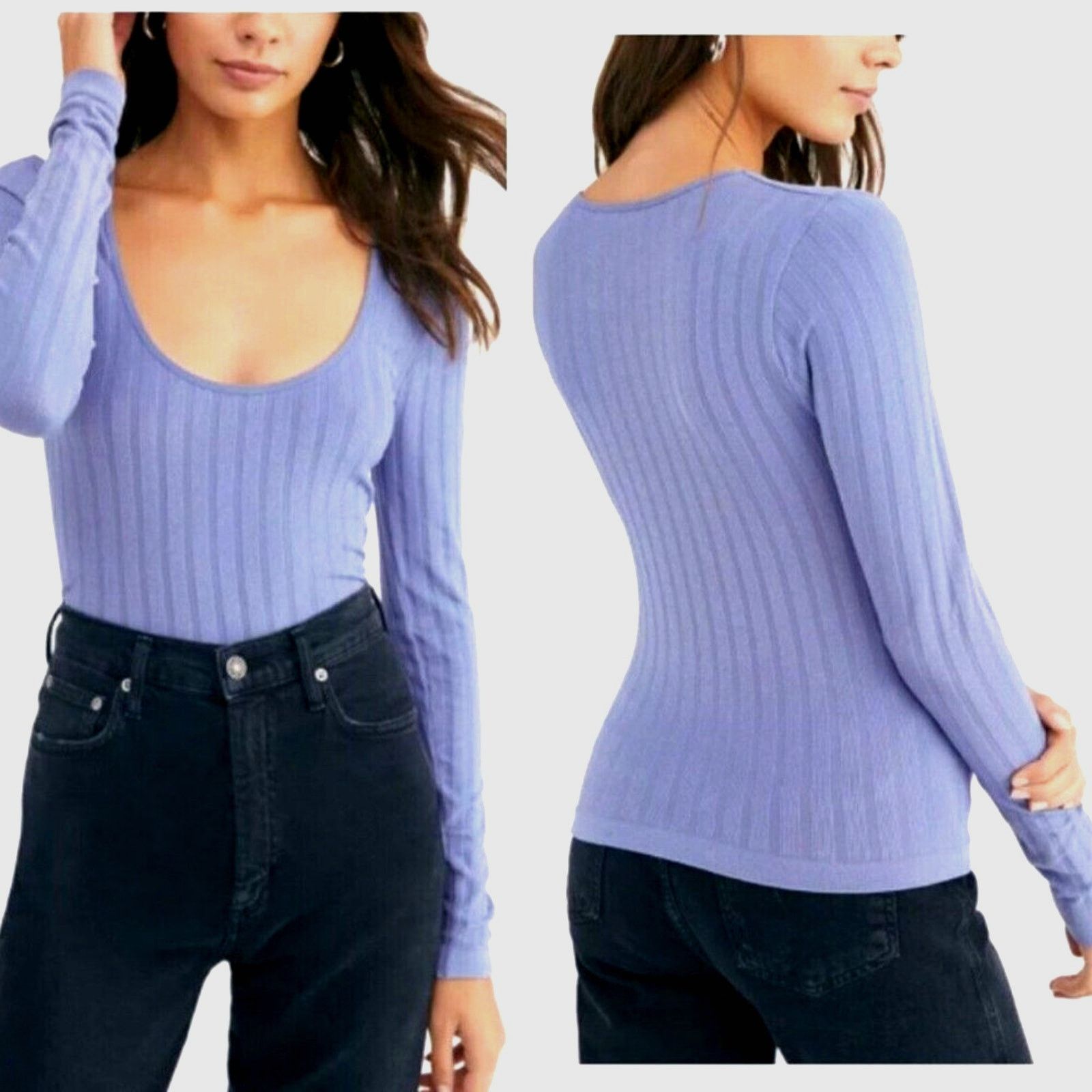 Free People Free People Scoop Long Sleeve Lucky U Layering Top Blue M/L Size L / US 10 / IT 46 - 3 Thumbnail