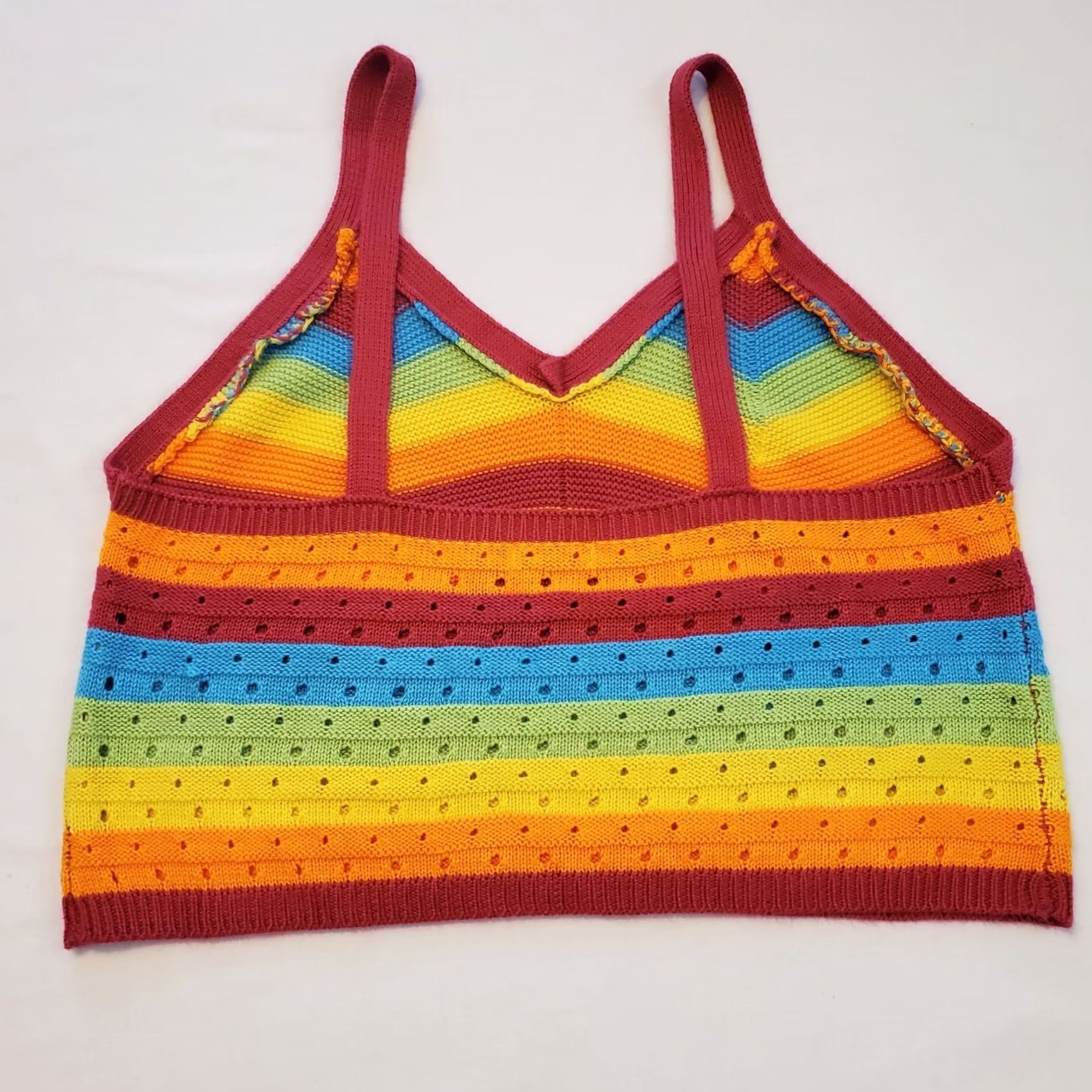 Rainbow Womens Rainbow Neon Knit Crochet Cropped Tank Top L Multicolor V-Neck Sleeveless Cropped Casual Hippie Boho Summer/Party Womens Size L / US 10 / IT 46 - 3 Thumbnail