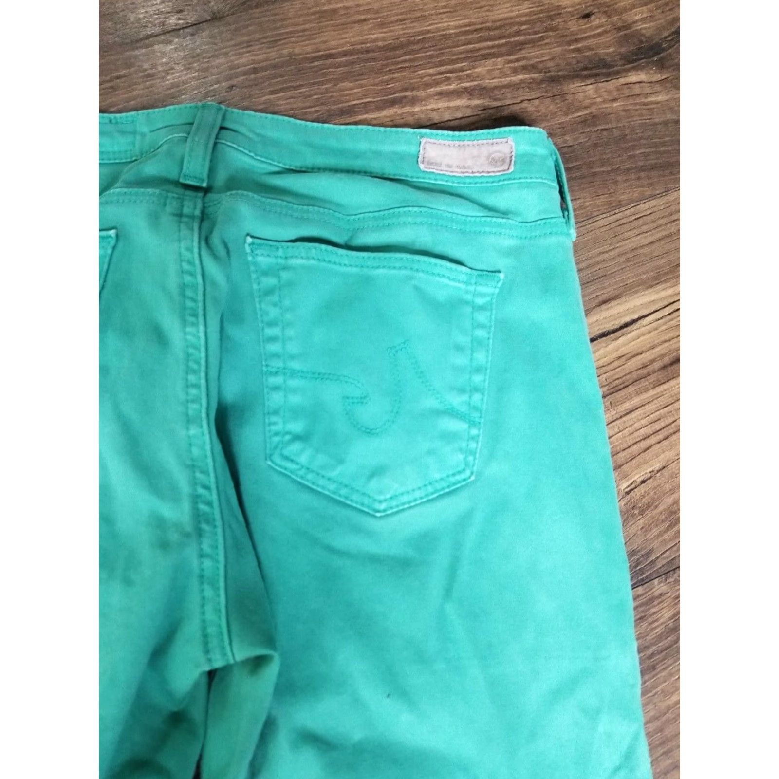 Vintage AG Adriano Goldschmied Women's Green Cigarette Leg Mid Rise Jeans Size 29 Regular Size 29" - 2 Thumbnail