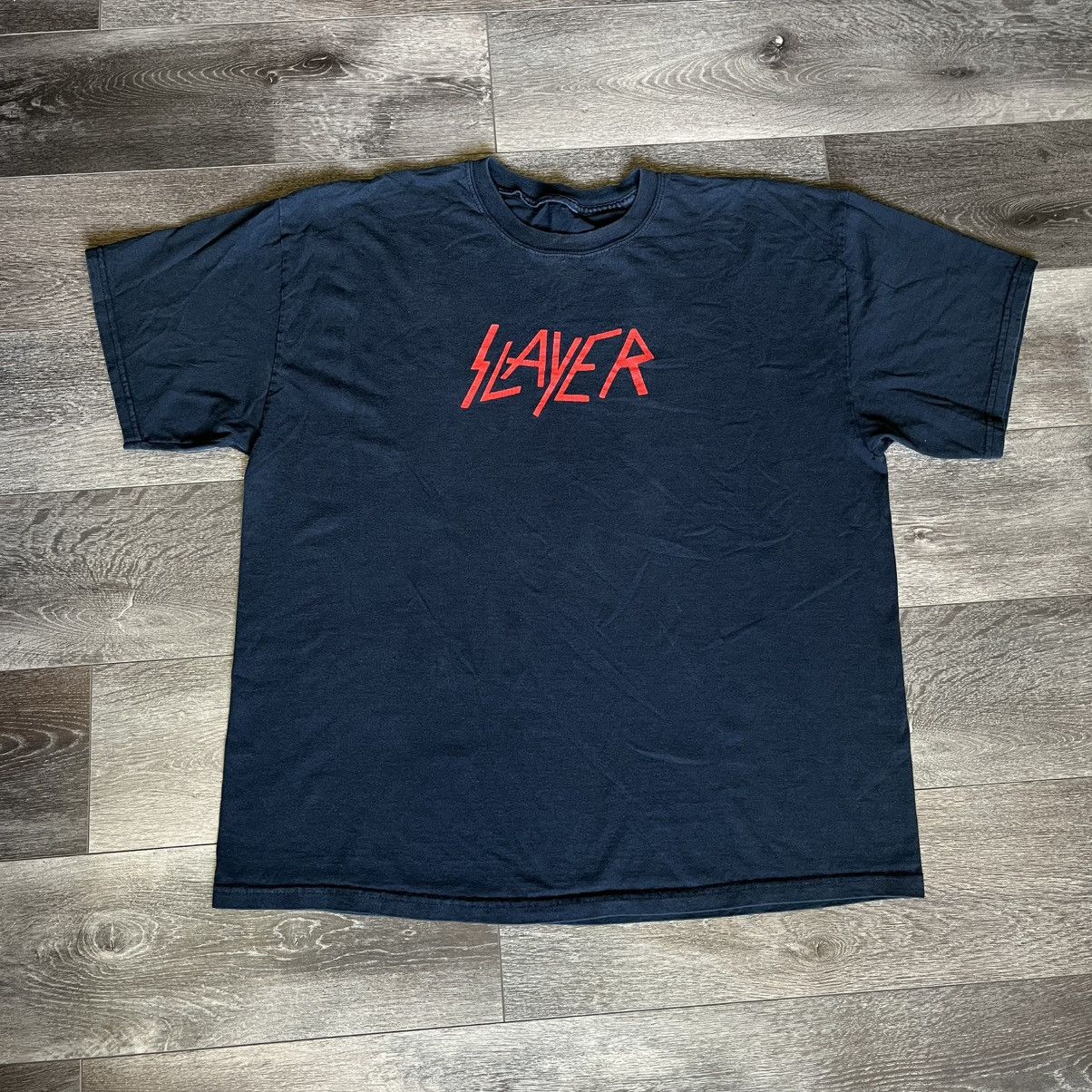 Slayer Vintage 1990s Slayer Metal Band Small Logo T Shirt Black Red Size US XL / EU 56 / 4 - 1 Thumbnail
