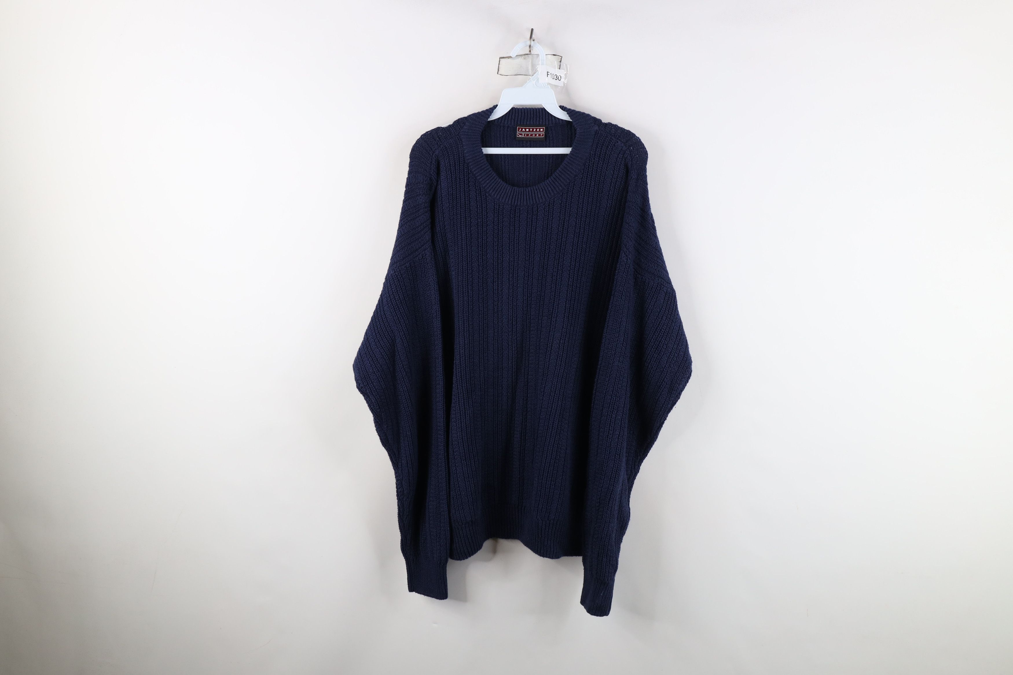 Vintage Vintage 90s Streetwear Ribbed Knit Crewneck Sweater Blue Size US XL / EU 56 / 4 - 1 Thumbnail
