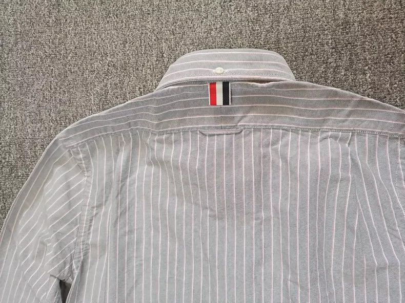 Thom Browne size1 Gray striped Oxford long-sleeved shirt