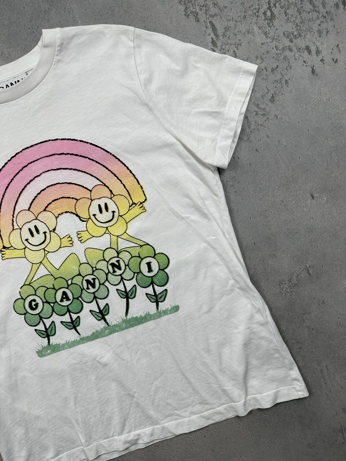 Ganni Ganni Relaxed Rainbow Smiley Graphic Tee White Copenhagen Size S / US 4 / IT 40 - 3 Thumbnail