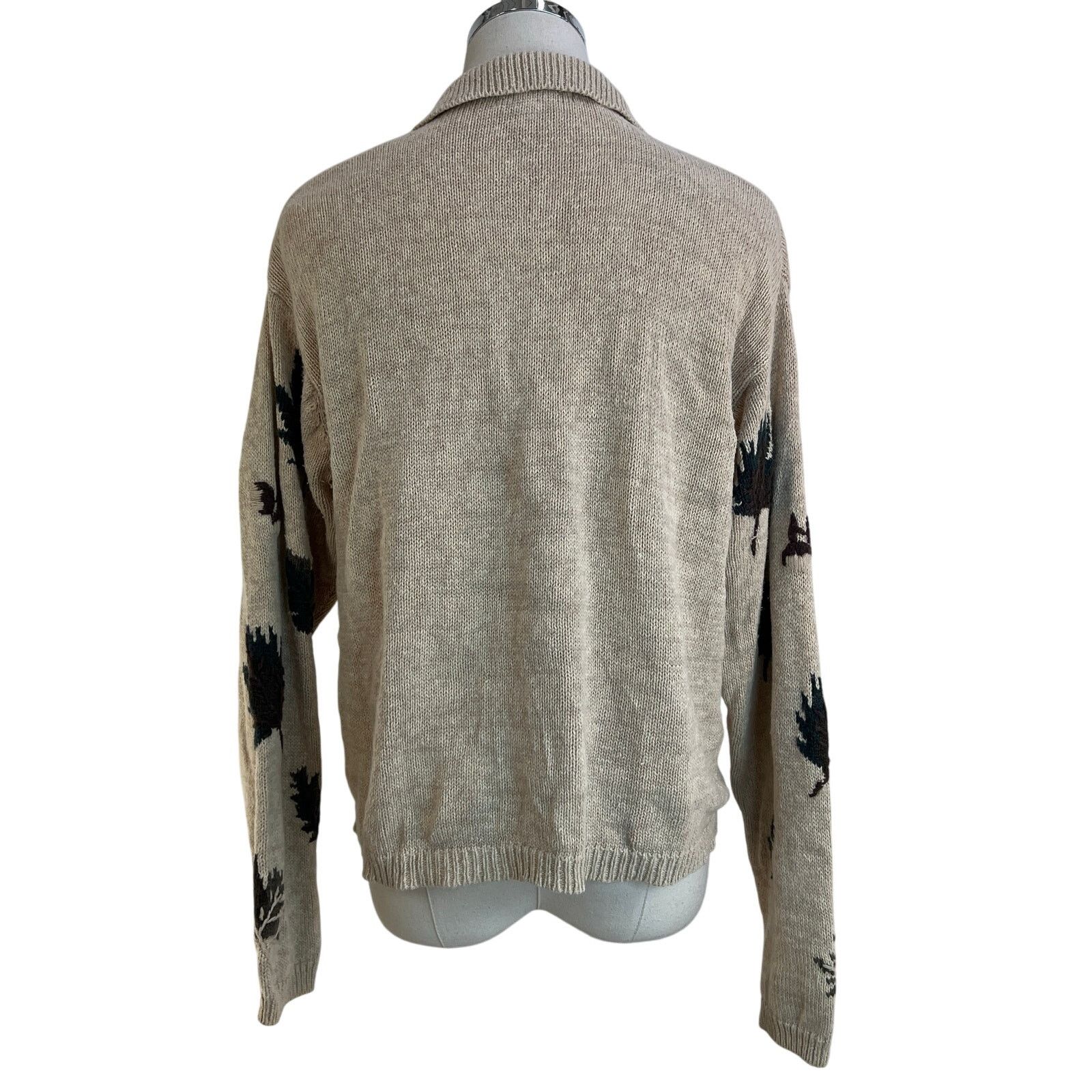 Vintage Vintage Leaf & Acorn Motif Cotton Knit Cardigan by Dressbarn Size L / US 10 / IT 46 - 9 Thumbnail