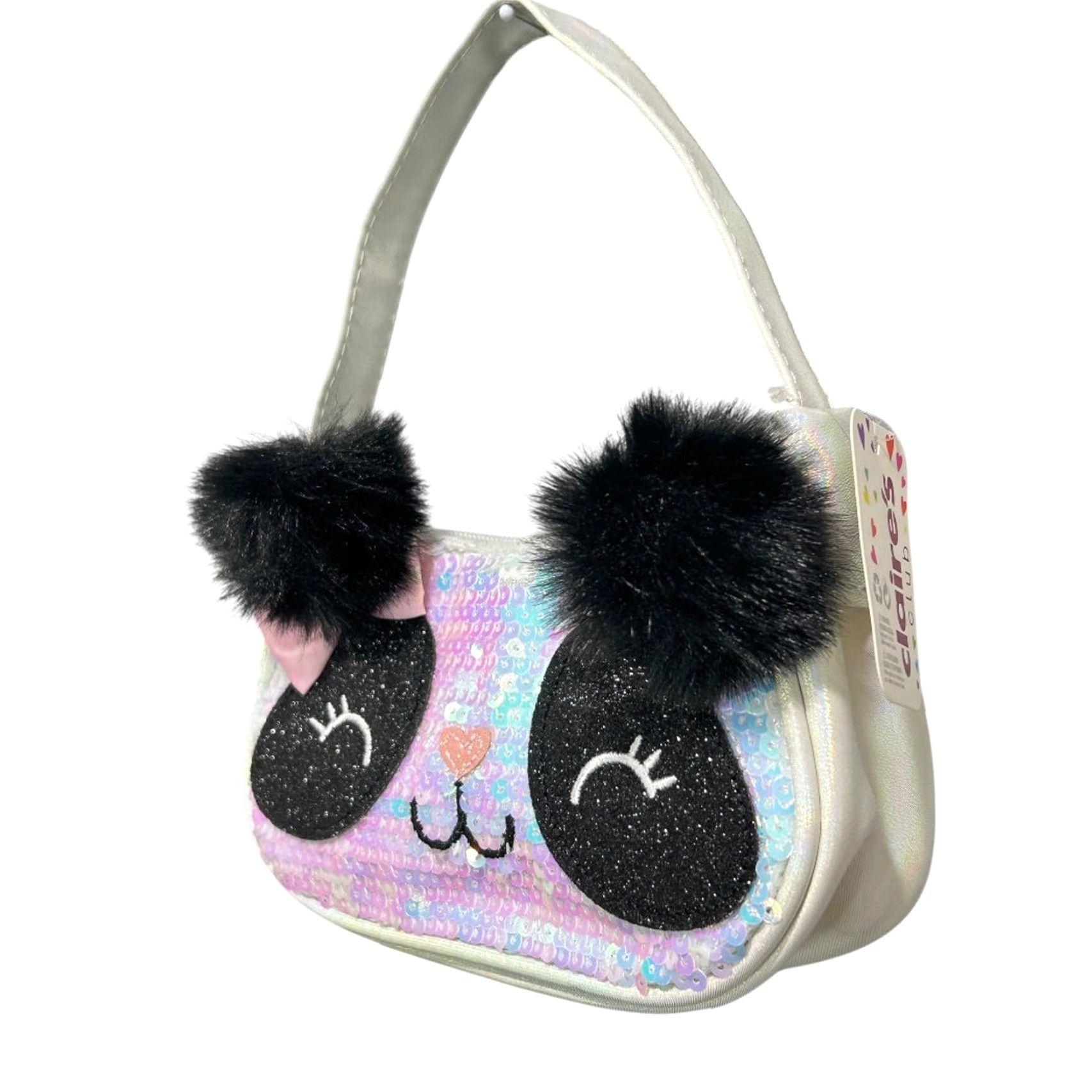 Vintage Claires Panda Girls Handbag Sequin Shiny White Women’s White Handsbag? Size ONE SIZE - 3 Thumbnail