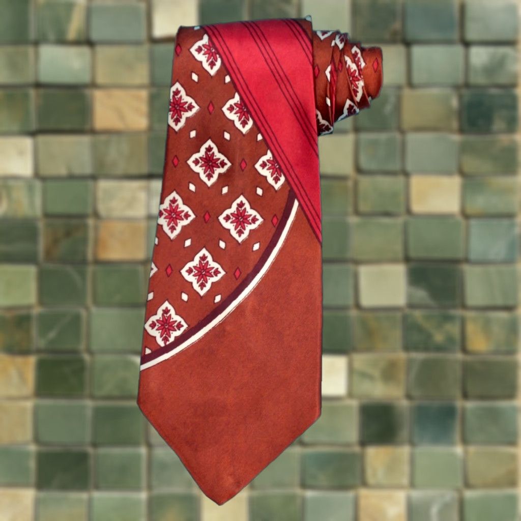 Van Heusen VTG Van Heusen Neck Tie 1940s Men’s Brown Red Satin 40s Tie - Vintage Men's Tie 52" Long Brown & Red Necktie Size ONE SIZE - 1 Thumbnail