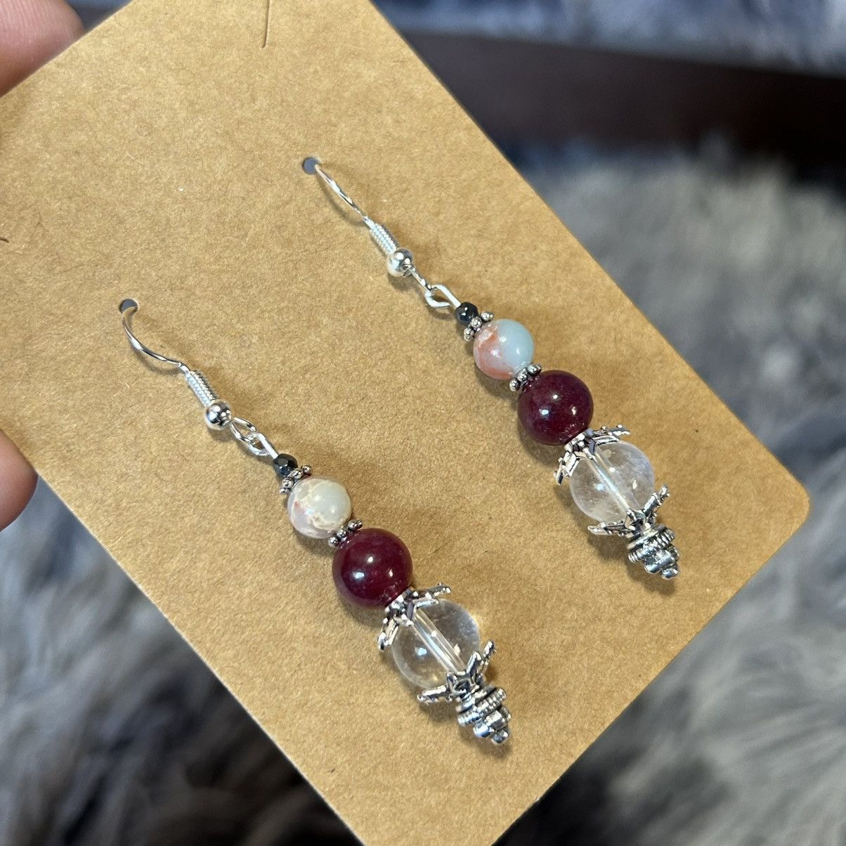 Handmade Handcrafted genuine quartz almandine garnet earrings Size ONE SIZE - 1 Thumbnail