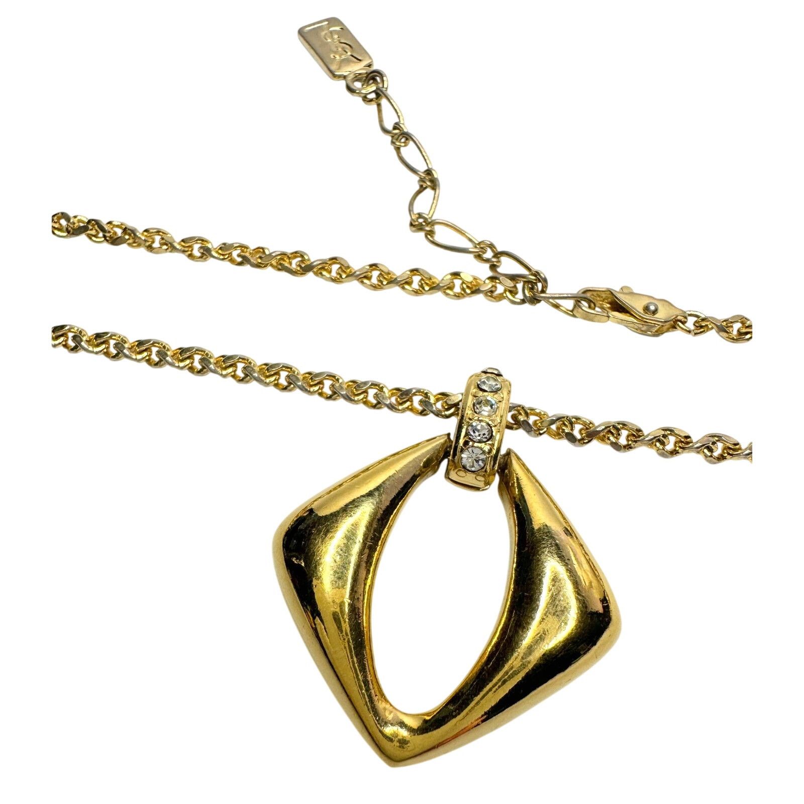 Yves Saint Laurent Yves Saint Laurent (YSL) Gold-Plated Necklace w Rhinestones Size ONE SIZE - 9 Thumbnail
