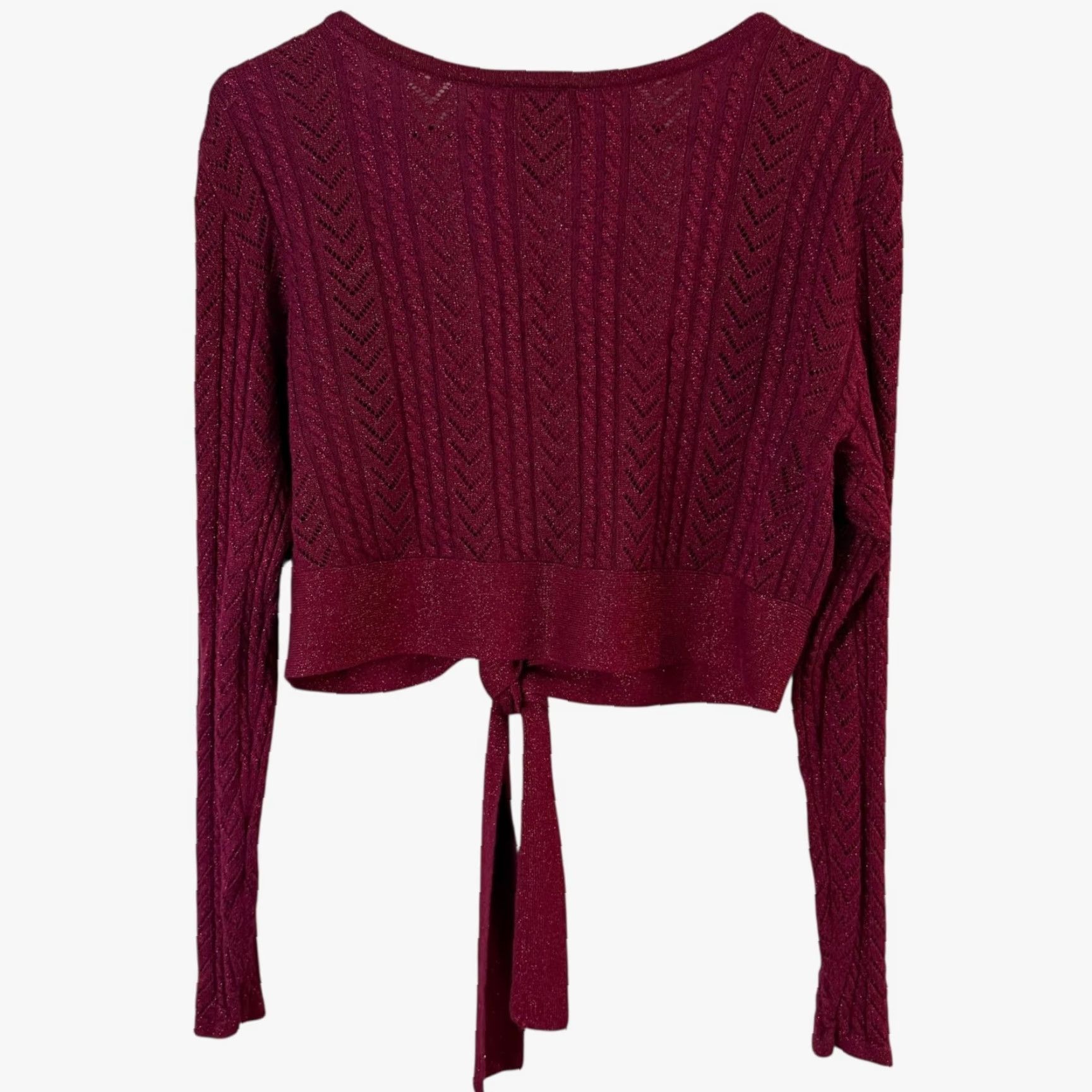 Vintage Lane Bryant Metallic Knit Tie-Waist Cropped Cardigan Red Women's 16 Cardigan Bohemian Preppy City Winter Spring Fall Knit Open Sleeve Long Sleeve Size XXL / US 16-18 / IT 52-54 - 4 Thumbnail