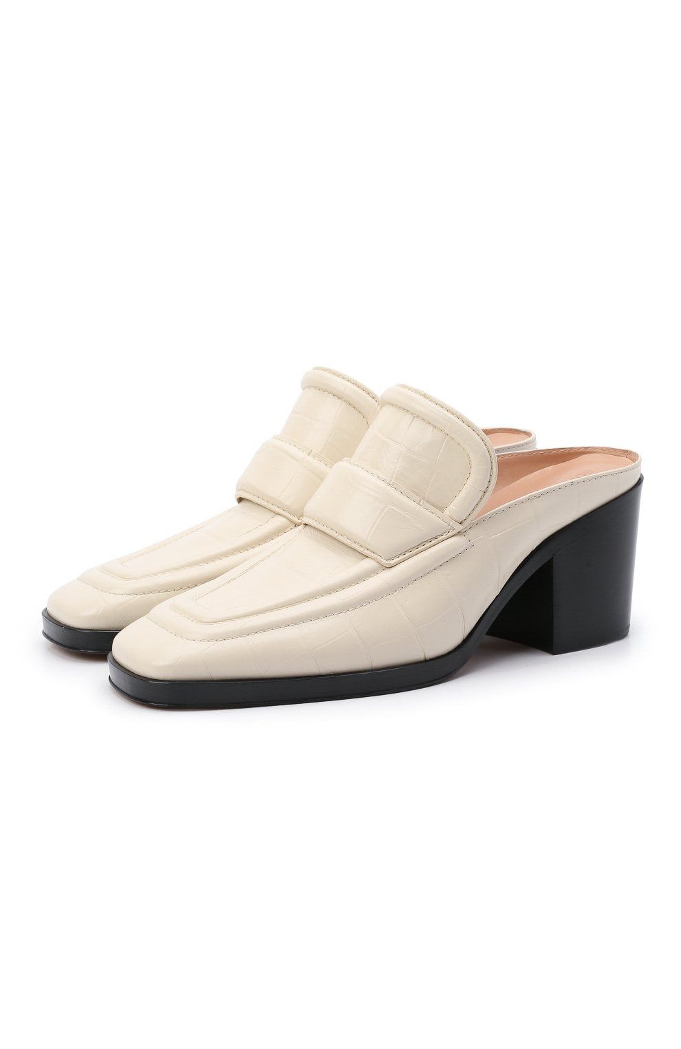 image of Bottega Veneta Cream Croc Embossed Leather Loafer Mule Shoess 7 37, Women's