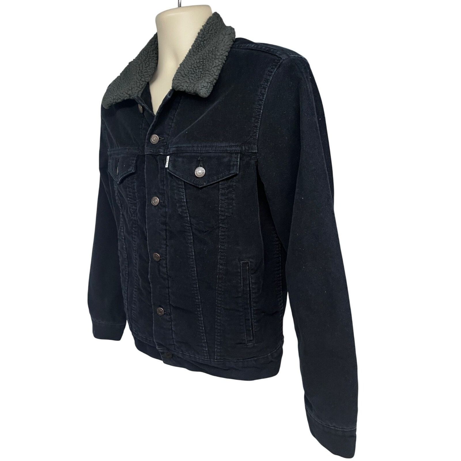 Levi's Levis Black Corduroy Sherpa Button Up Trucker Jacket Small Size US S / EU 44-46 / 1 - 3 Thumbnail
