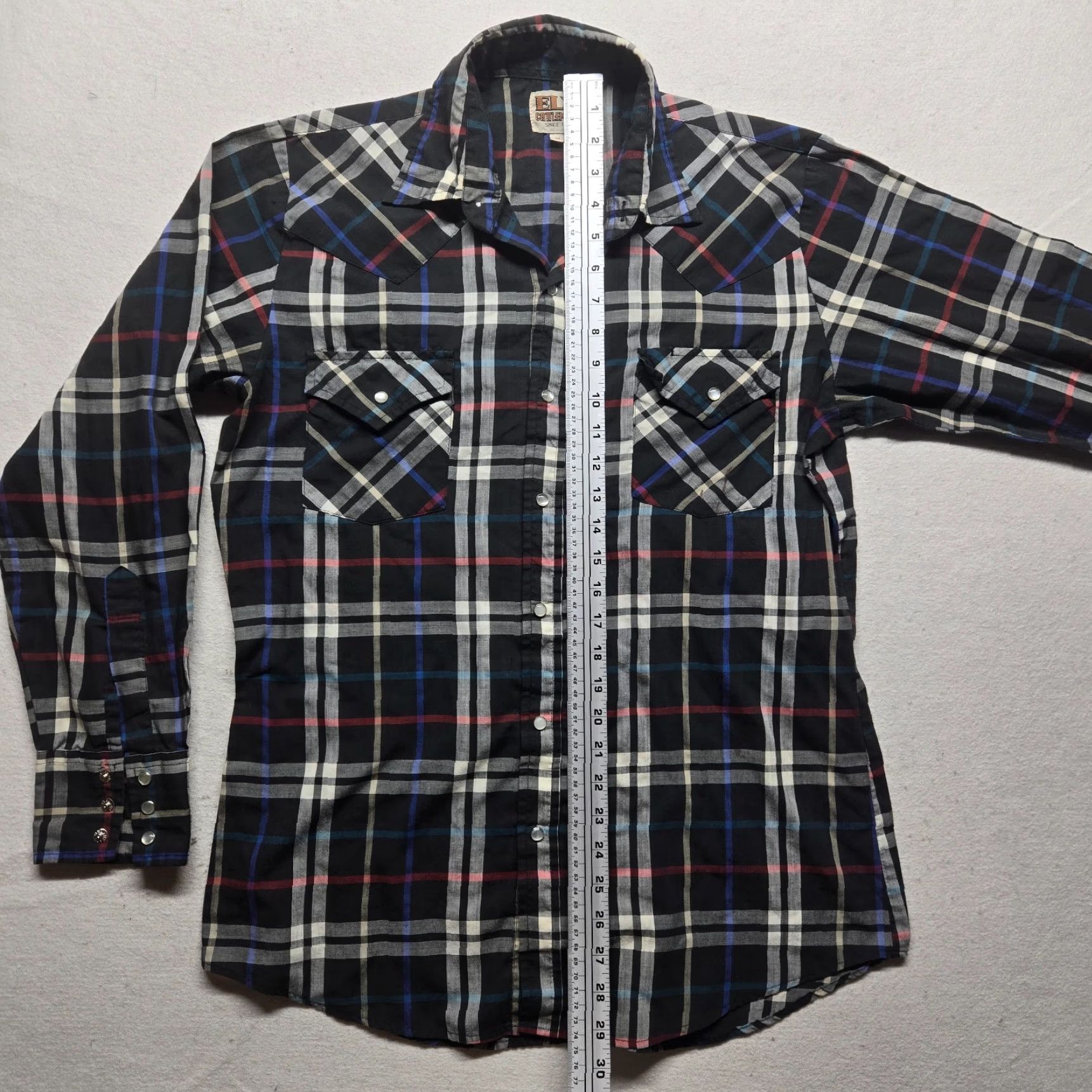 Vintage VINTAGE Ely 1878 Shirt Western Cowboy Rodeo Pearl Snap Black Plaid Long Sleeve M Medium Black Cotton Button-Up Shirt Mens Size US M / EU 48-50 / 2 - 7 Thumbnail