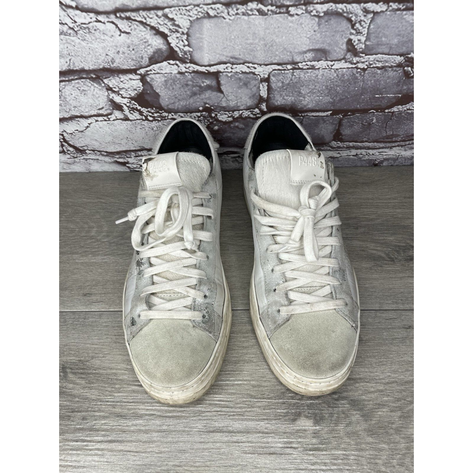 P448 P448 White Leather Gray Suede Silver Glitter Low Top Sneaker Size US 9.5 / IT 39.5 - 23 Thumbnail