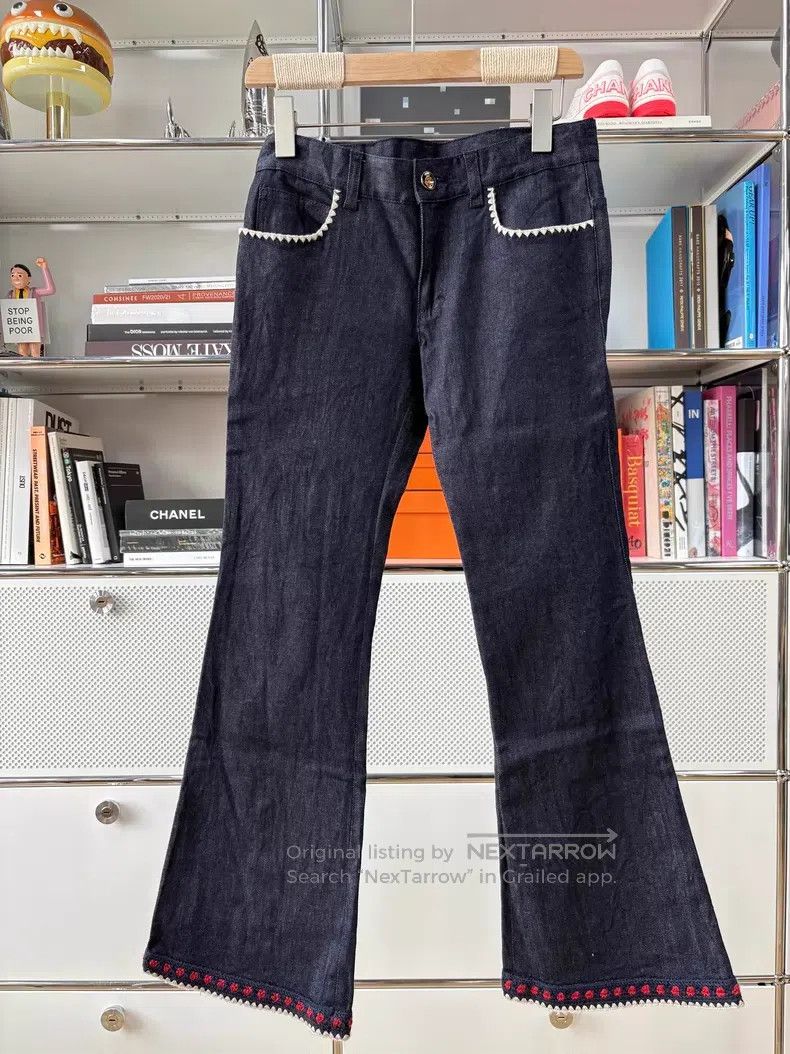 Gucci Gucci Dark blue red and white knitted denim flared trouser Size 22" - 1 Thumbnail