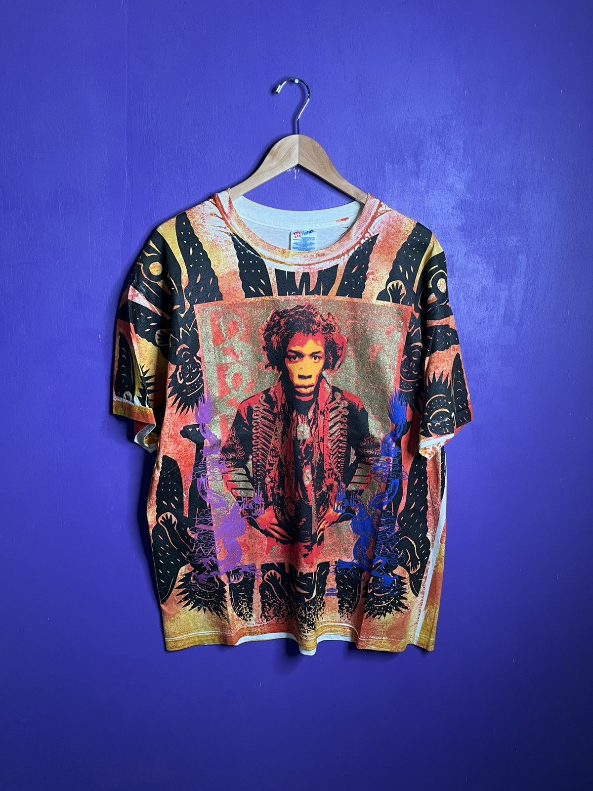 Band Tees × Vintage Vintage 90s Jimi Hendrix mosquitohead style AOP t-shirt Size US XL / EU 56 / 4 - 1 Thumbnail