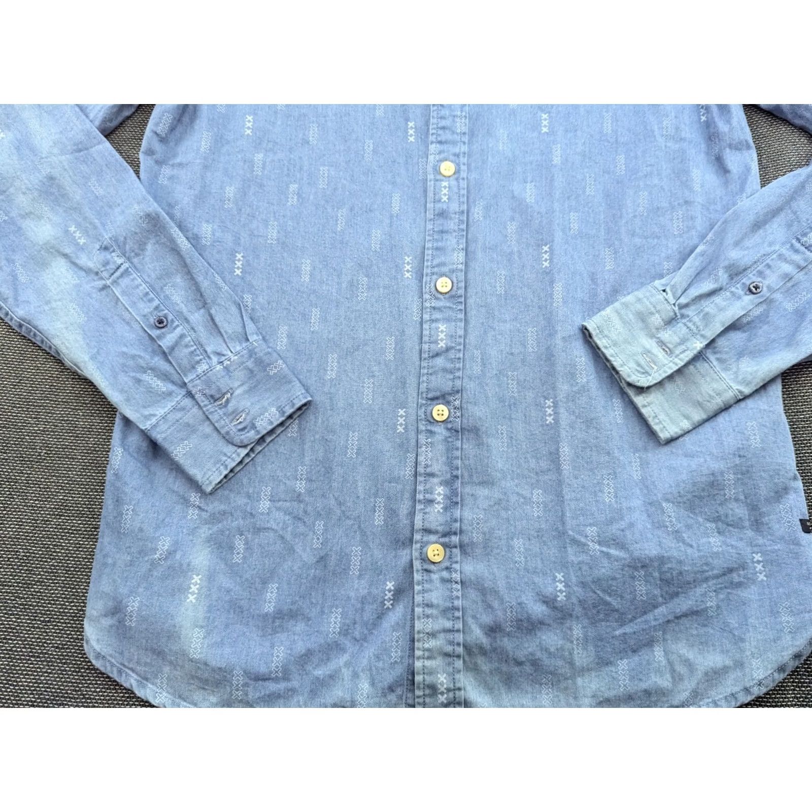 Scotch & Soda Scotch & Soda Button-Down Shirt Mens Denim Blue Long Sleeve Cotton Canvas Geometric Pattern Casual S Size US S / EU 44-46 / 1 - 2 Thumbnail