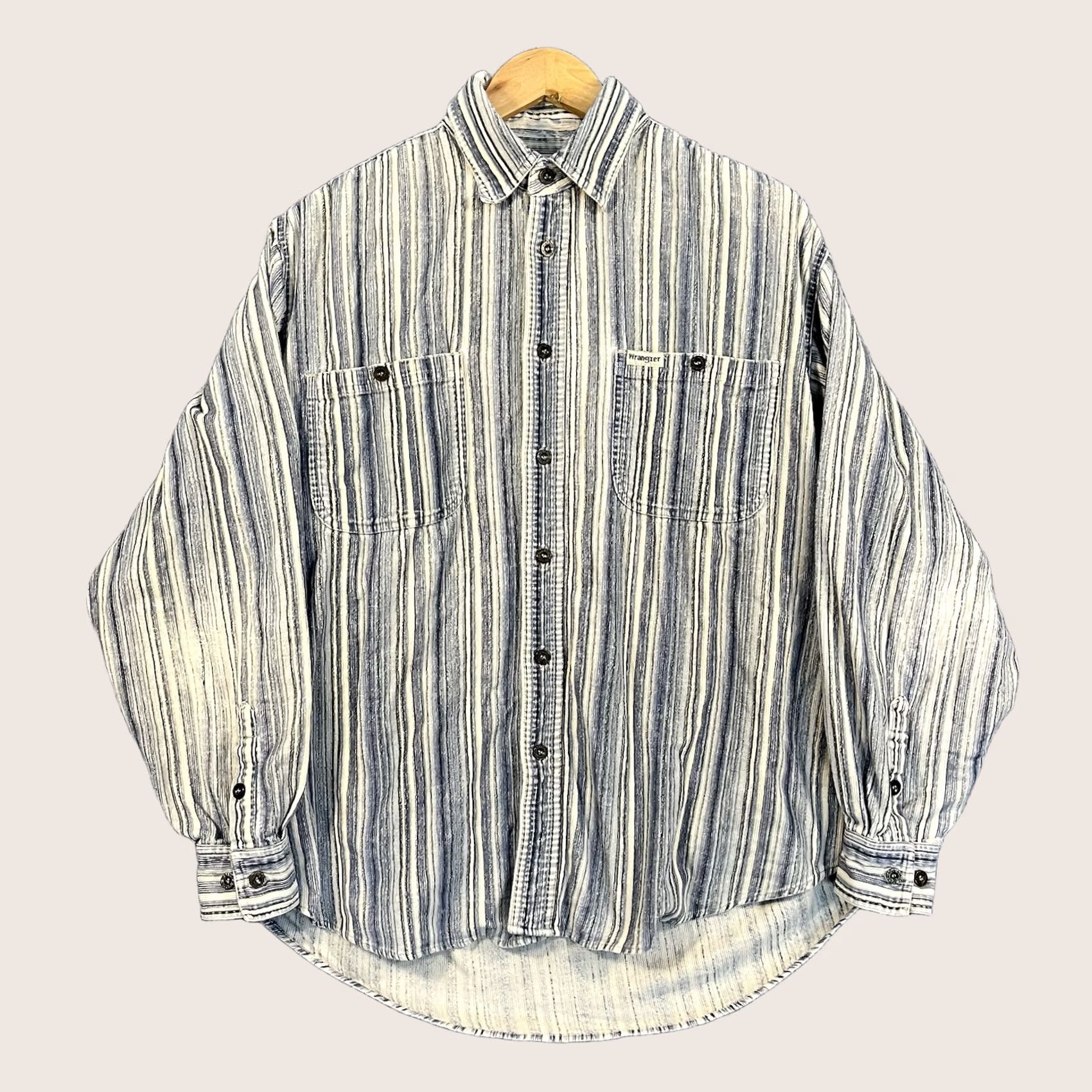 Wrangler VINTAGE Wrangler Mens Shirt Button Corduroy Striped Western 90s Brushpopper Blue Shirt Mens Regular 90s Western Buttons Pockets Size US M / EU 48-50 / 2 - 1 Thumbnail