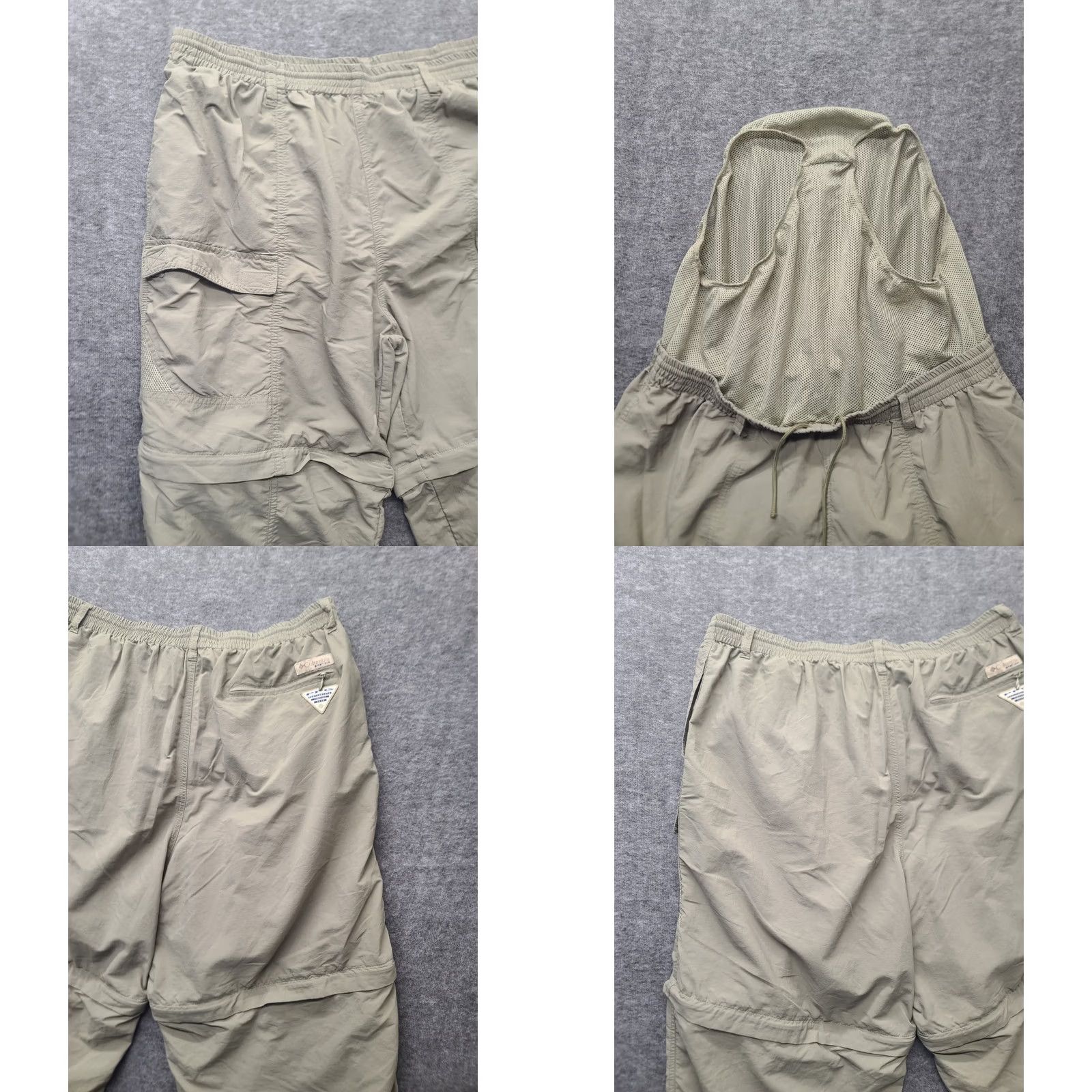 Vintage Columbia PFG Cargo Pants Mens XL Regular Beige Nylon 34x32 Zip Convertible Outdoors Lightweight Moisture Wicking Pockets Size US 36 / EU 52 - 9 Thumbnail