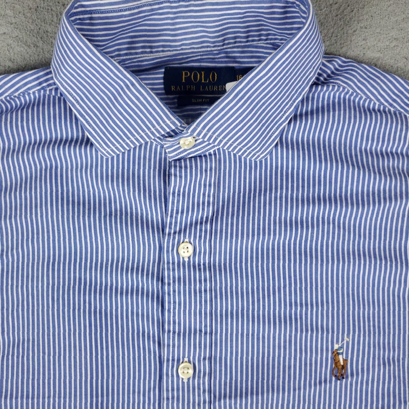 Ralph Lauren Ralph Lauren Dress Shirt Blue Stripe Long Sleeve Button-Up 16.5 Cotton Non-Iron Regular Mens Size 42R - 2 Thumbnail