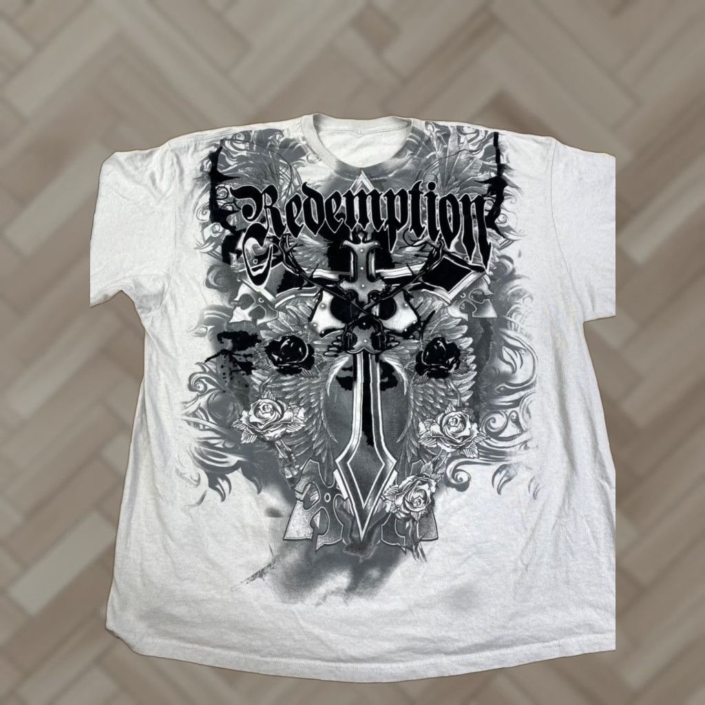 Vintage VINTAGE Y2K Redemption Cross Graphic T Shirt 3XL Grunge Cyber Goth White Men Short Sleeve 3XL Size US XXL / EU 58 / 5 - 1 Thumbnail